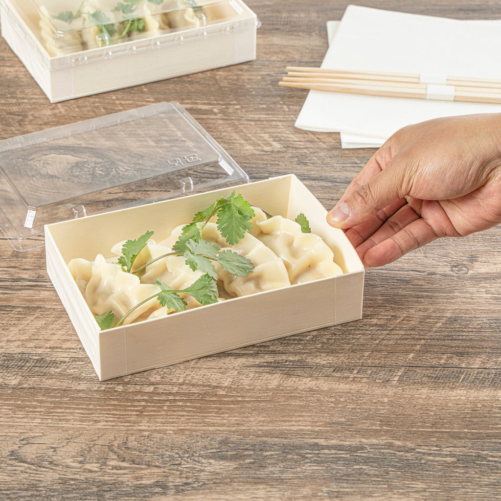 Taipei 25 oz Rectangle Natural Poplar Bento Box - 7" x 4 1/2" x 1 1/2" - 100 count box