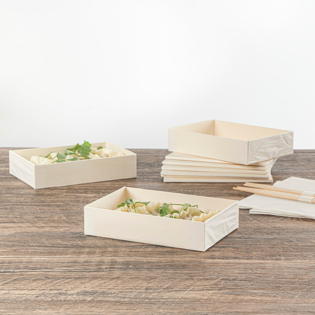 Taipei 25 oz Rectangle Natural Poplar Bento Box - 7" x 4 1/2" x 1 1/2" - 100 count box