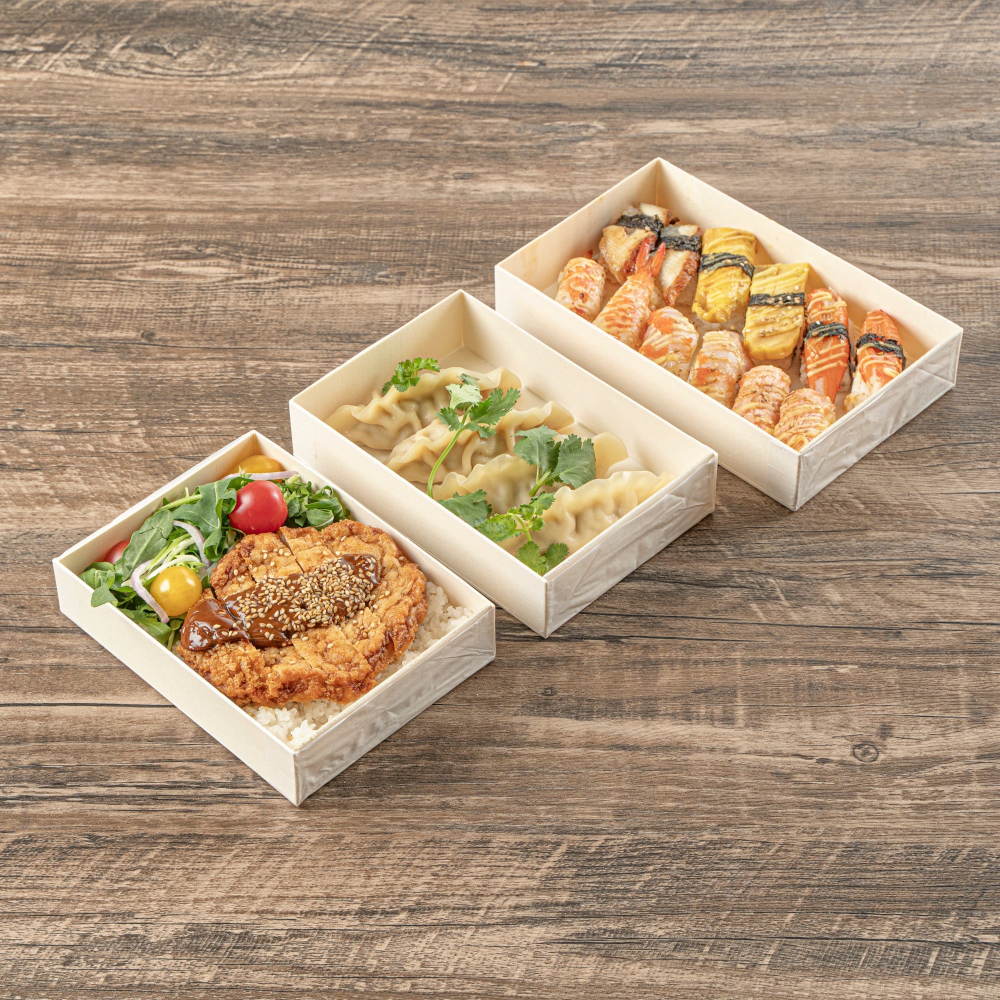 Taipei 25 oz Rectangle Natural Poplar Bento Box - 7" x 4 1/2" x 1 1/2" - 100 count box