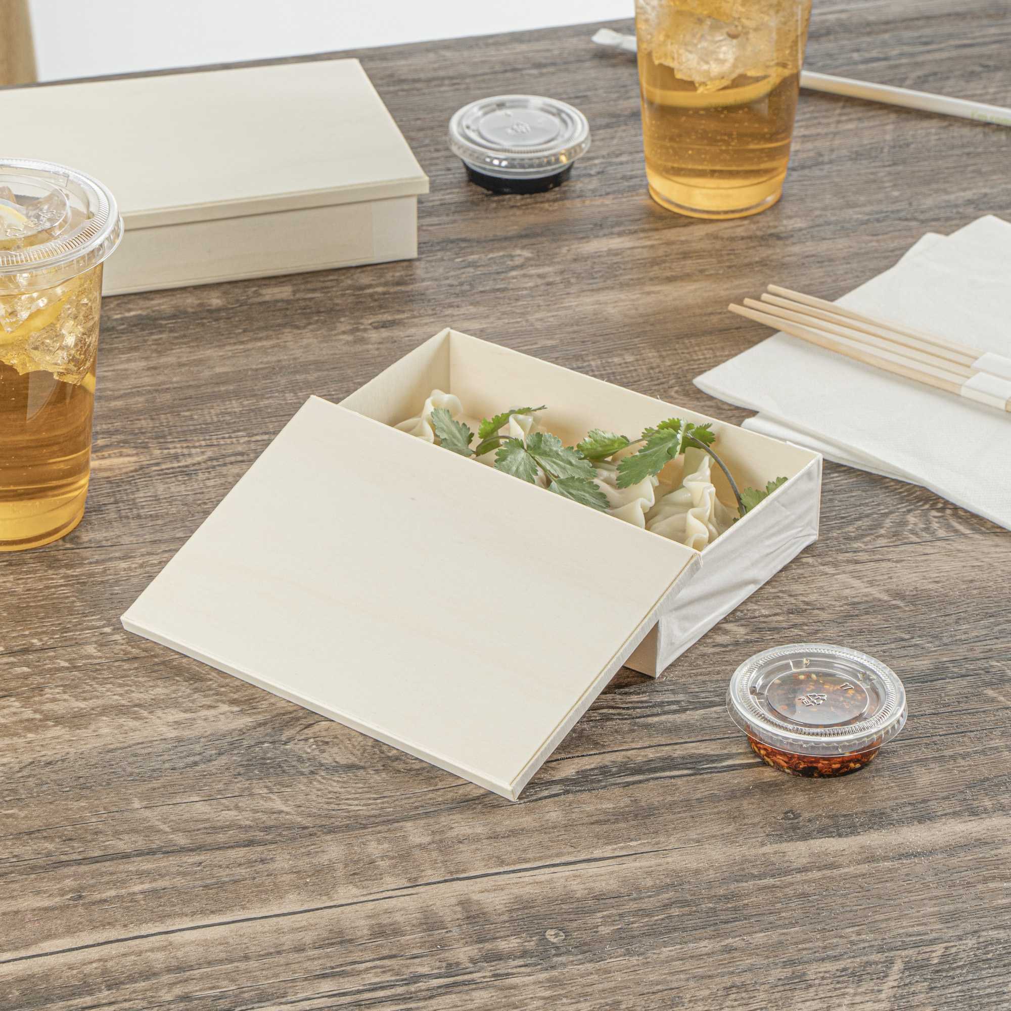 Taipei Rectangle Natural Poplar Lid - Fits 25 oz Bento Box - 10 count box