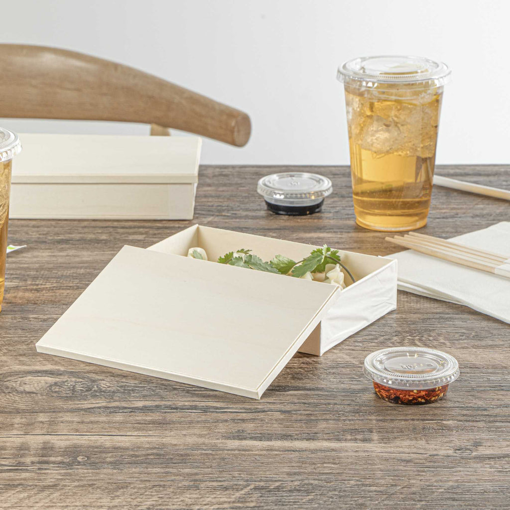 Taipei Rectangle Natural Poplar Lid - Fits 25 oz Bento Box - 10 count box