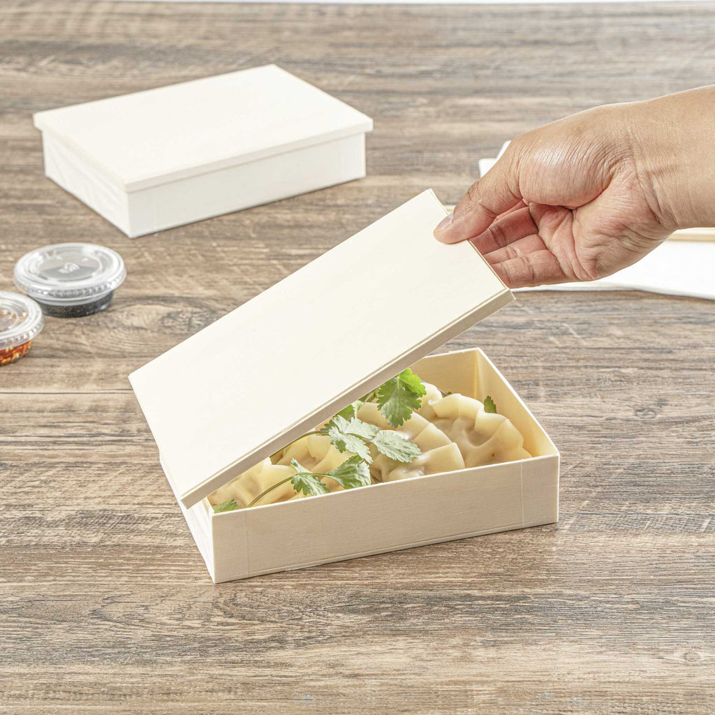 Taipei Rectangle Natural Poplar Lid - Fits 25 oz Bento Box - 10 count box