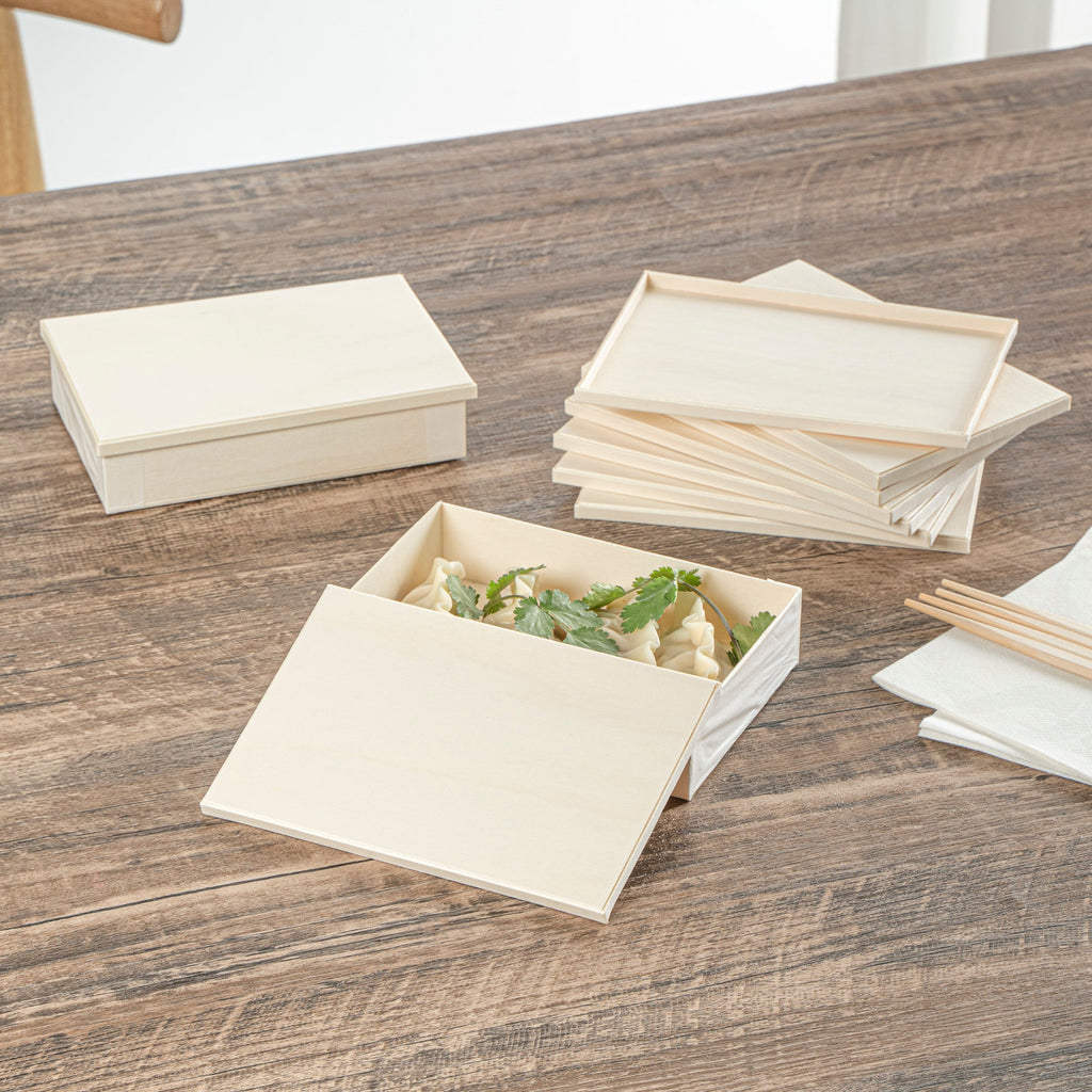 Taipei Rectangle Natural Poplar Lid - Fits 25 oz Bento Box - 100 count box