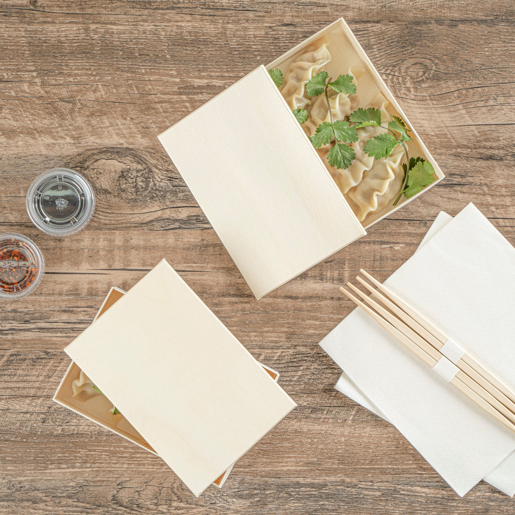Taipei Rectangle Natural Poplar Lid - Fits 25 oz Bento Box - 100 count box