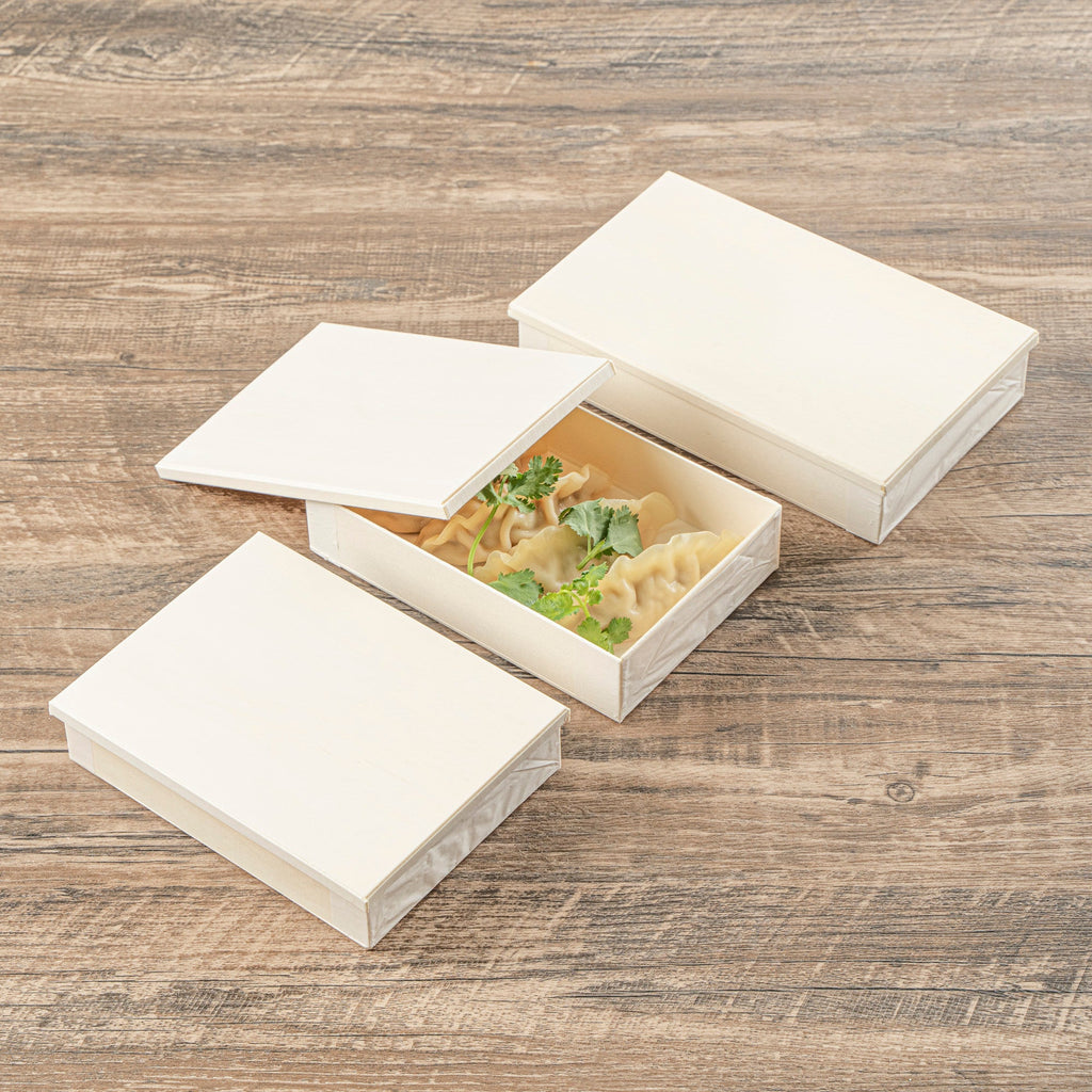 Taipei Rectangle Natural Poplar Lid - Fits 25 oz Bento Box - 100 count box