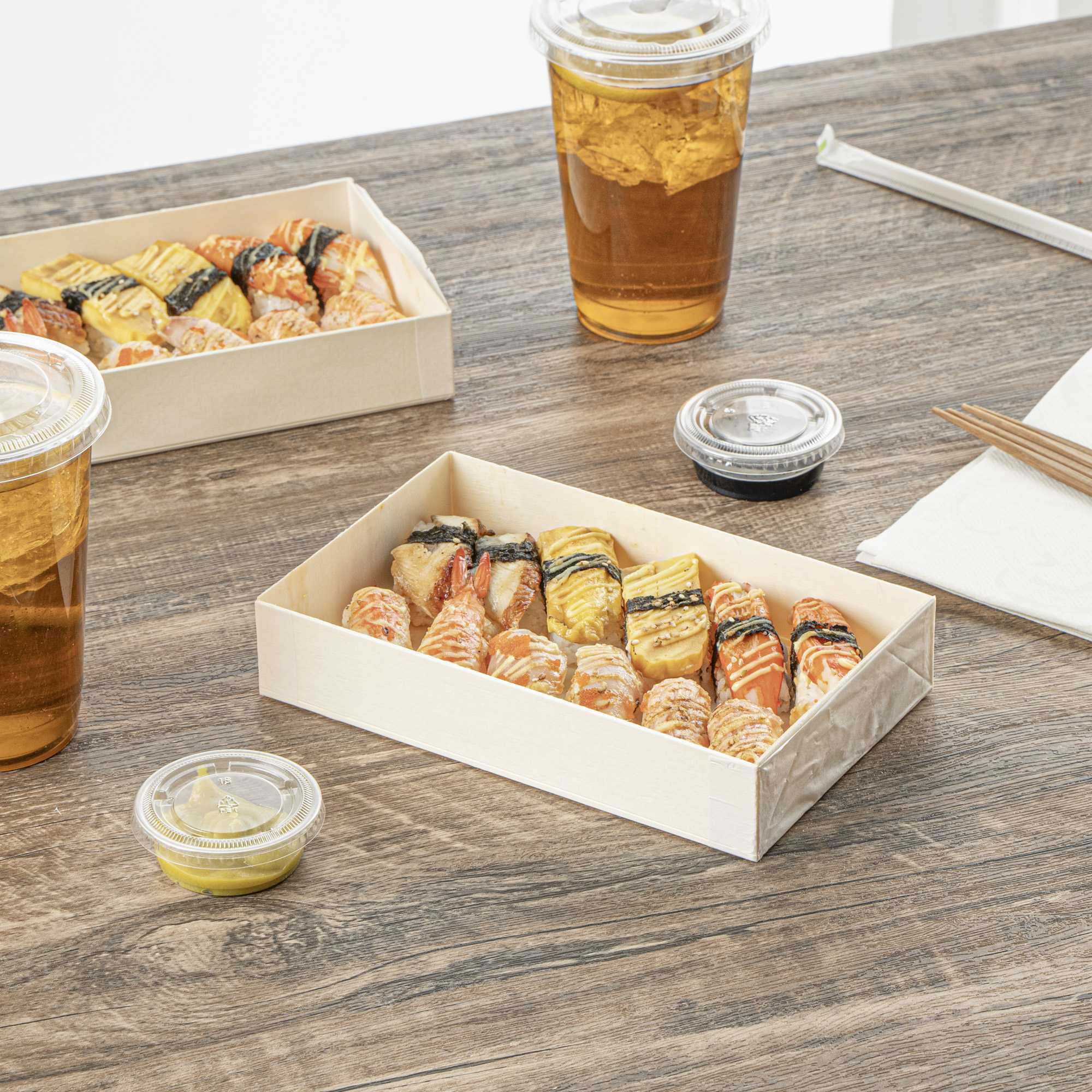 Taipei 31 oz Rectangle Natural Poplar Bento Box - 8" x 4 3/4" x 1 1/2" - 10 count box