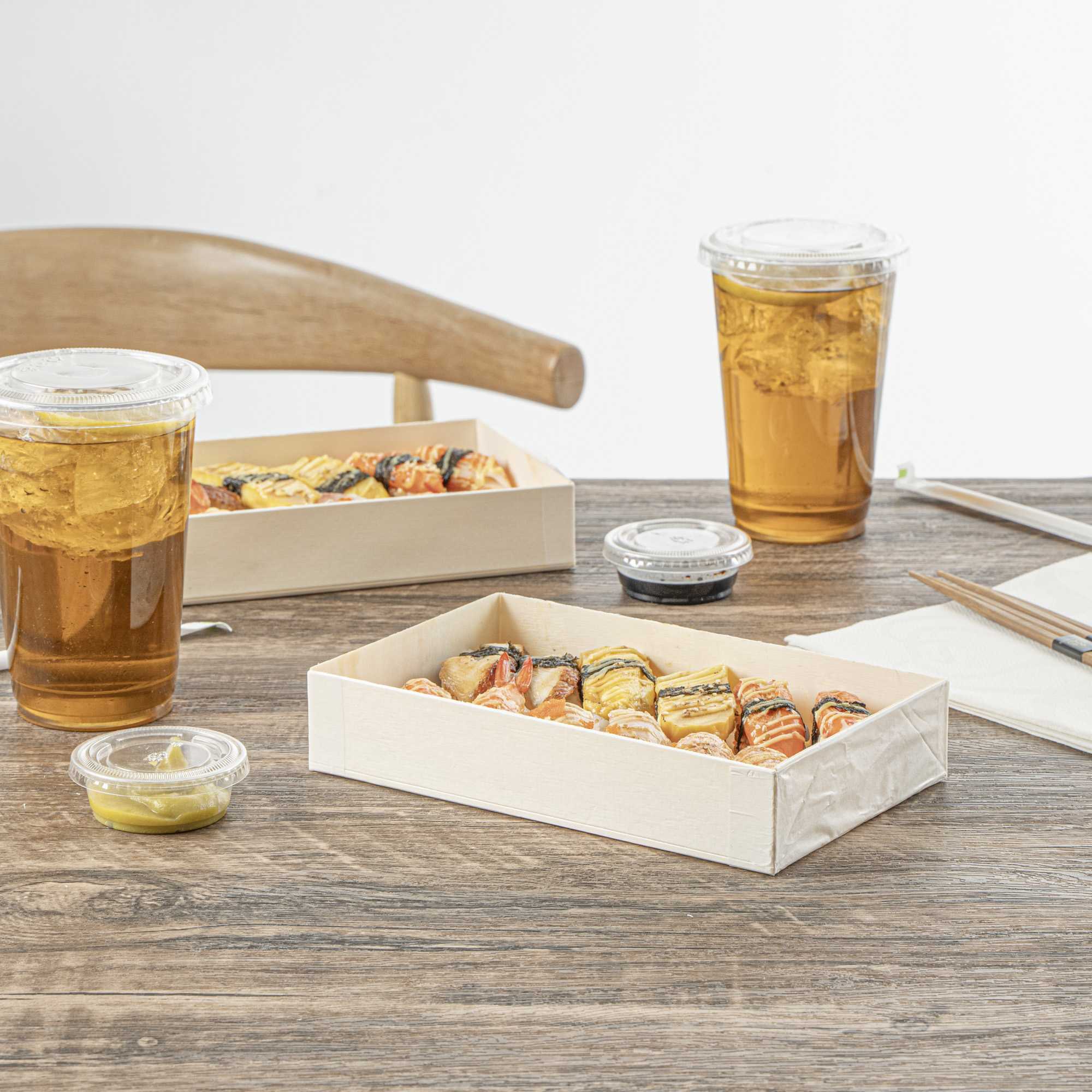 Taipei 31 oz Rectangle Natural Poplar Bento Box - 8" x 4 3/4" x 1 1/2" - 10 count box