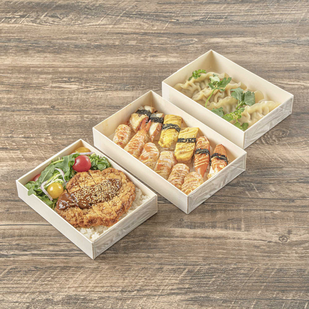 Taipei 31 oz Rectangle Natural Poplar Bento Box - 8" x 4 3/4" x 1 1/2" - 10 count box
