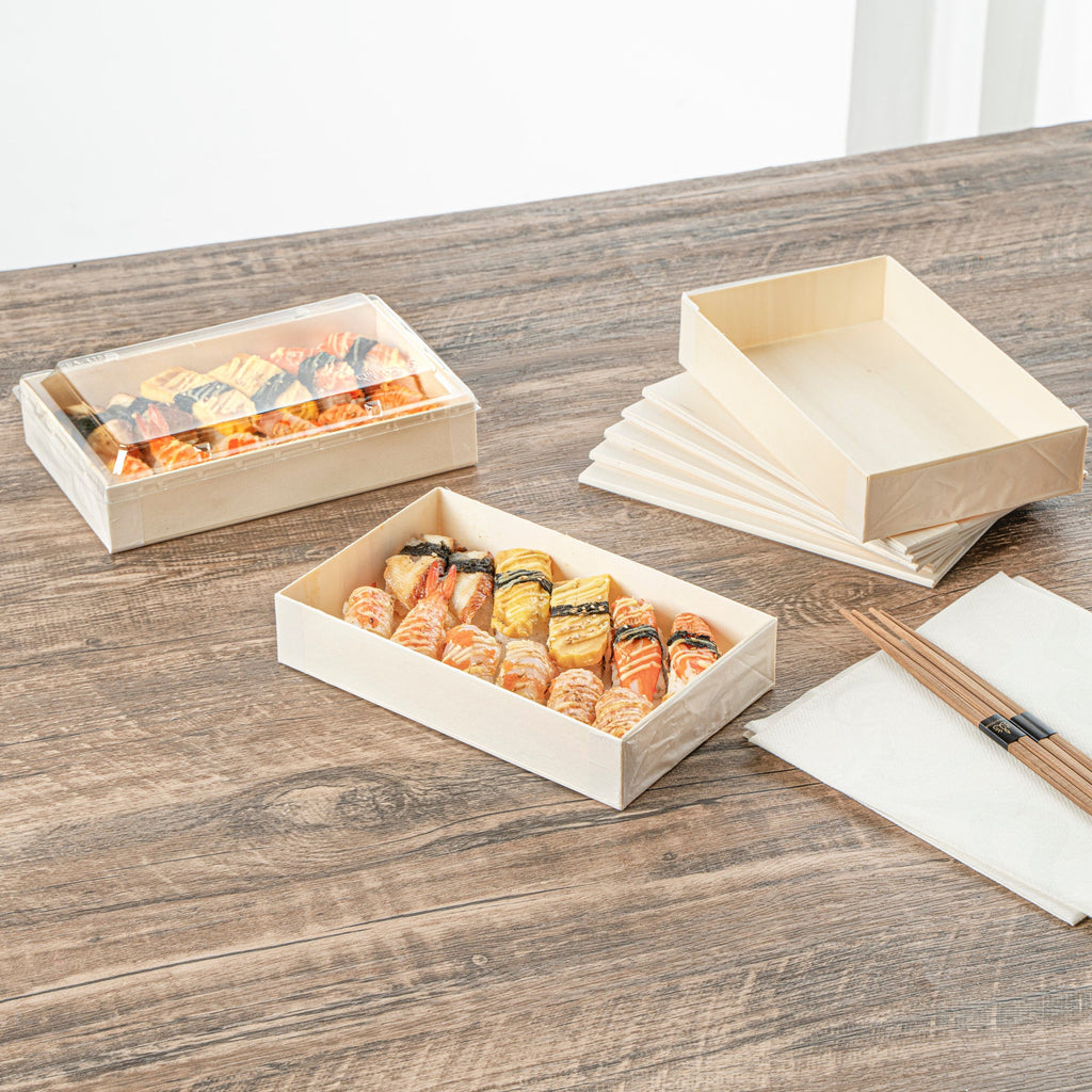 Taipei 31 oz Rectangle Natural Poplar Bento Box - 8" x 4 3/4" x 1 1/2" - 100 count box