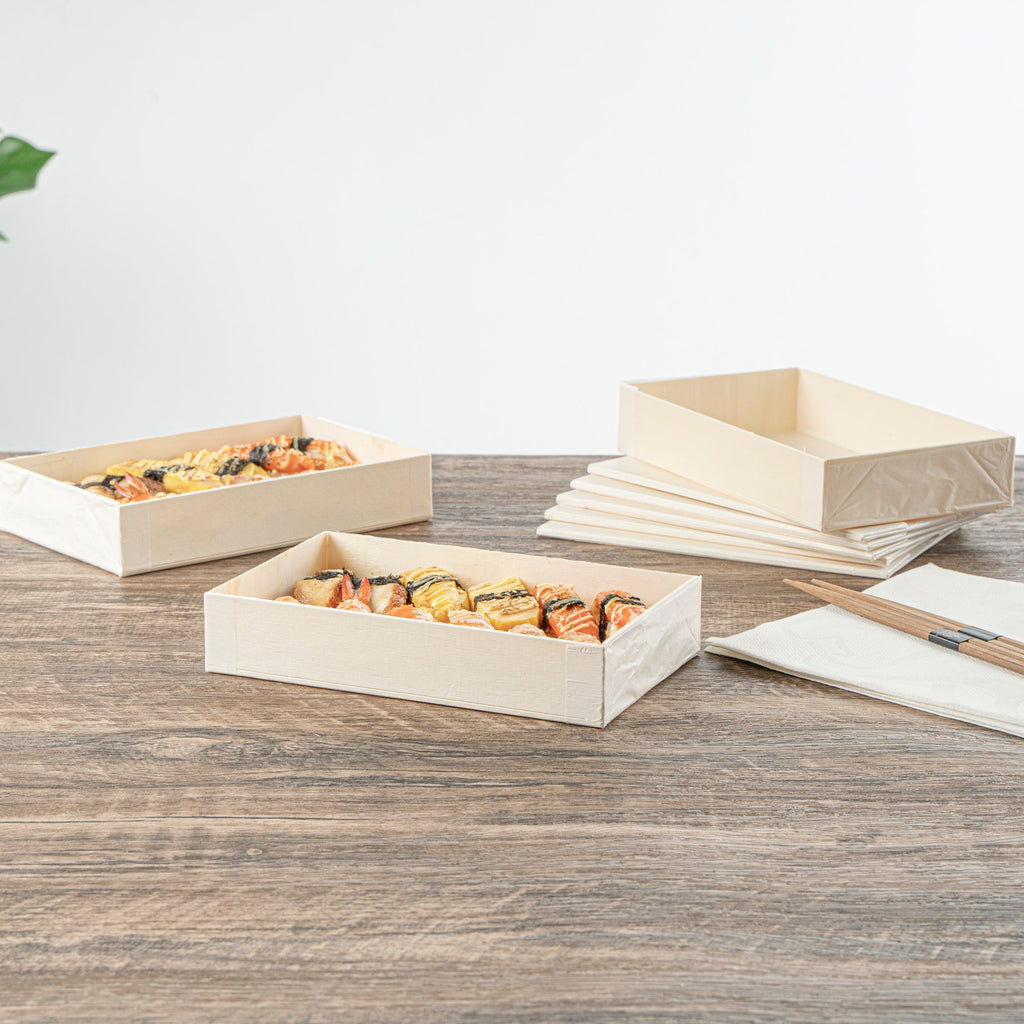 Taipei 31 oz Rectangle Natural Poplar Bento Box - 8" x 4 3/4" x 1 1/2" - 100 count box