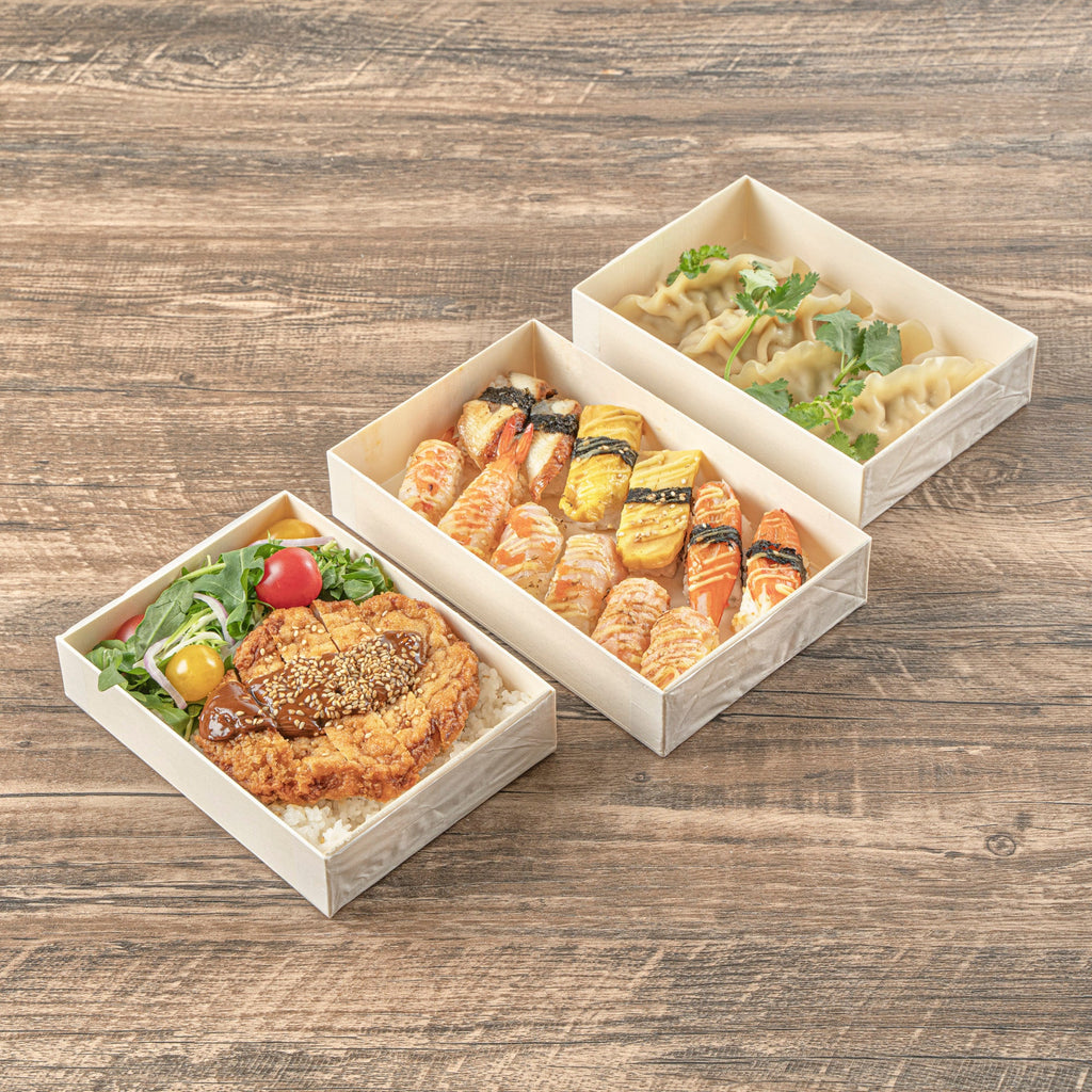 Taipei 31 oz Rectangle Natural Poplar Bento Box - 8" x 4 3/4" x 1 1/2" - 100 count box