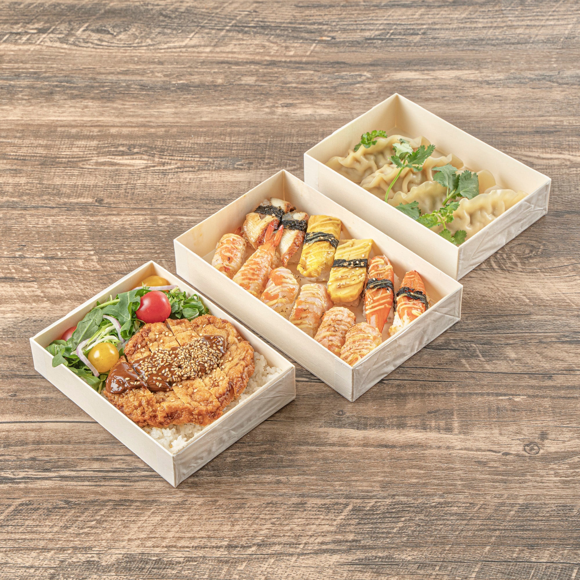 Taipei 31 oz Rectangle Natural Poplar Bento Box - 8" x 4 3/4" x 1 1/2" - 100 count box