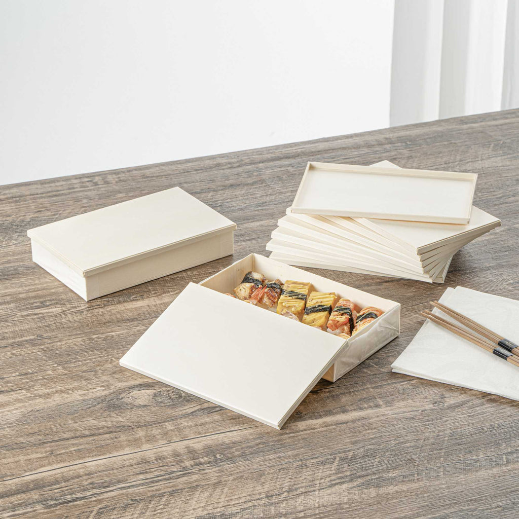 Taipei Rectangle Natural Poplar Lid - Fits 31 oz Bento Box - 10 count box