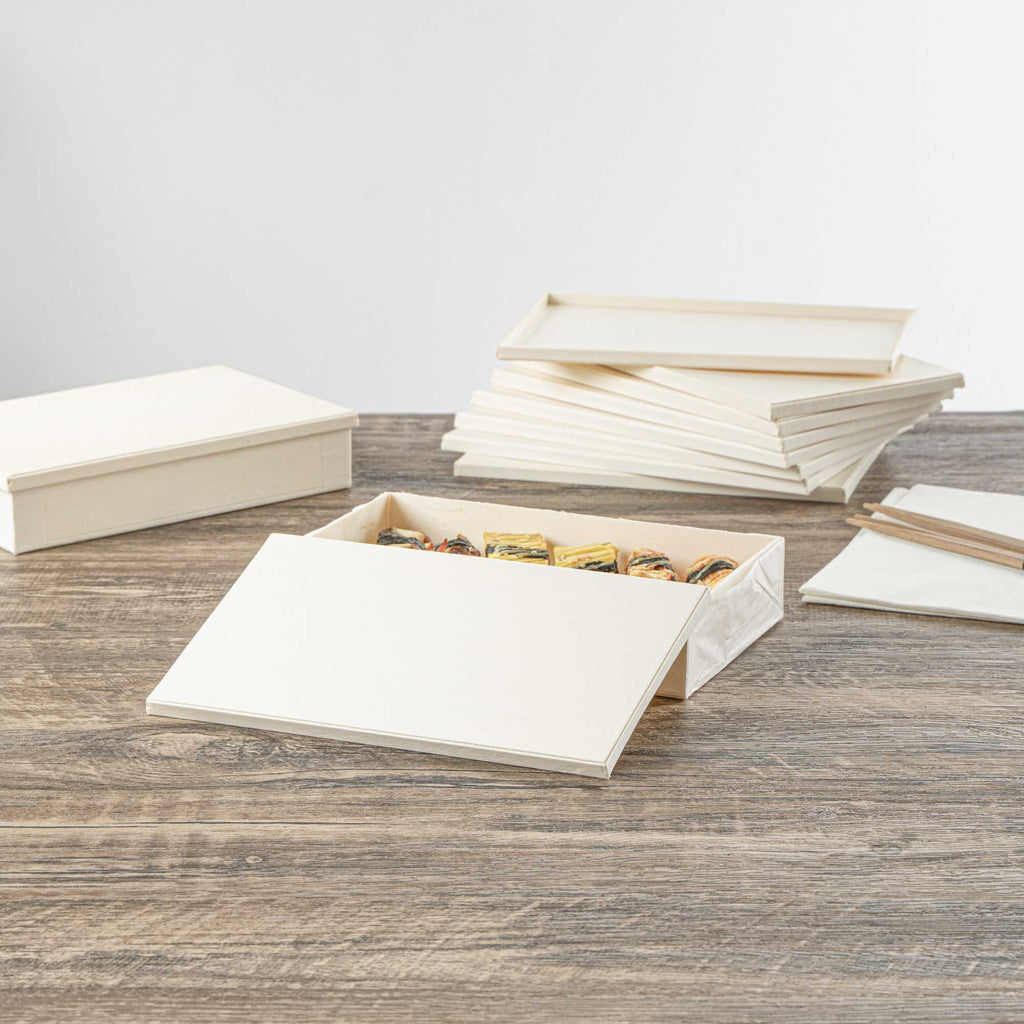 Taipei Rectangle Natural Poplar Lid - Fits 31 oz Bento Box - 10 count box