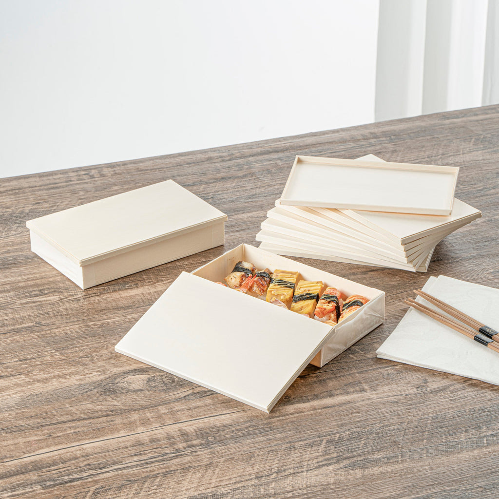 Taipei Rectangle Natural Poplar Lid - Fits 31 oz Bento Box - 100 count box