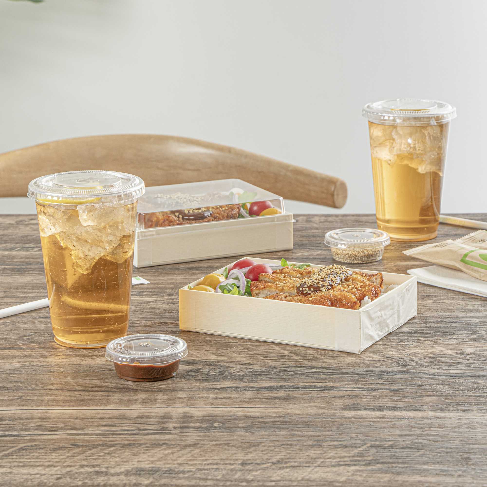 Taipei 24 oz Rectangle Natural Poplar Bento Box - 6 1/2" x 4 3/4" x 1 1/2" - 10 count box