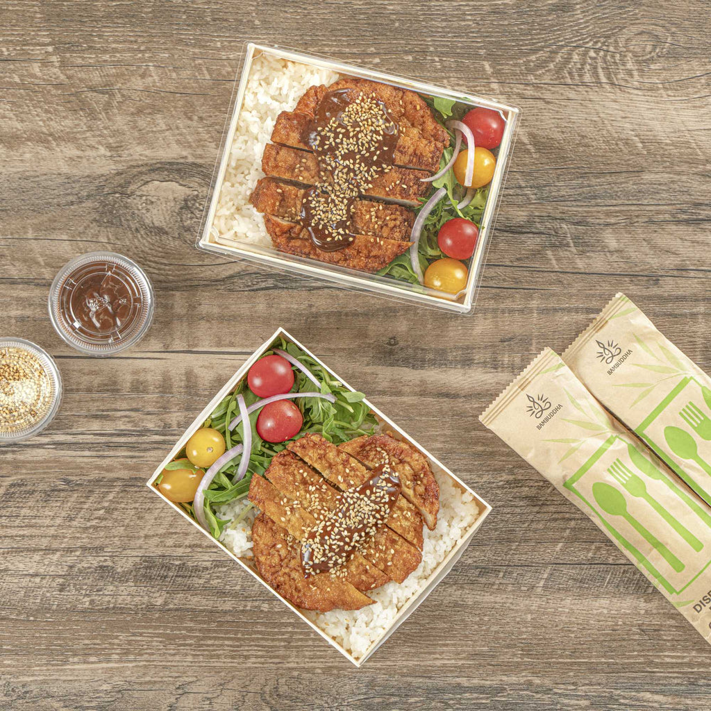 Taipei 24 oz Rectangle Natural Poplar Bento Box - 6 1/2" x 4 3/4" x 1 1/2" - 10 count box