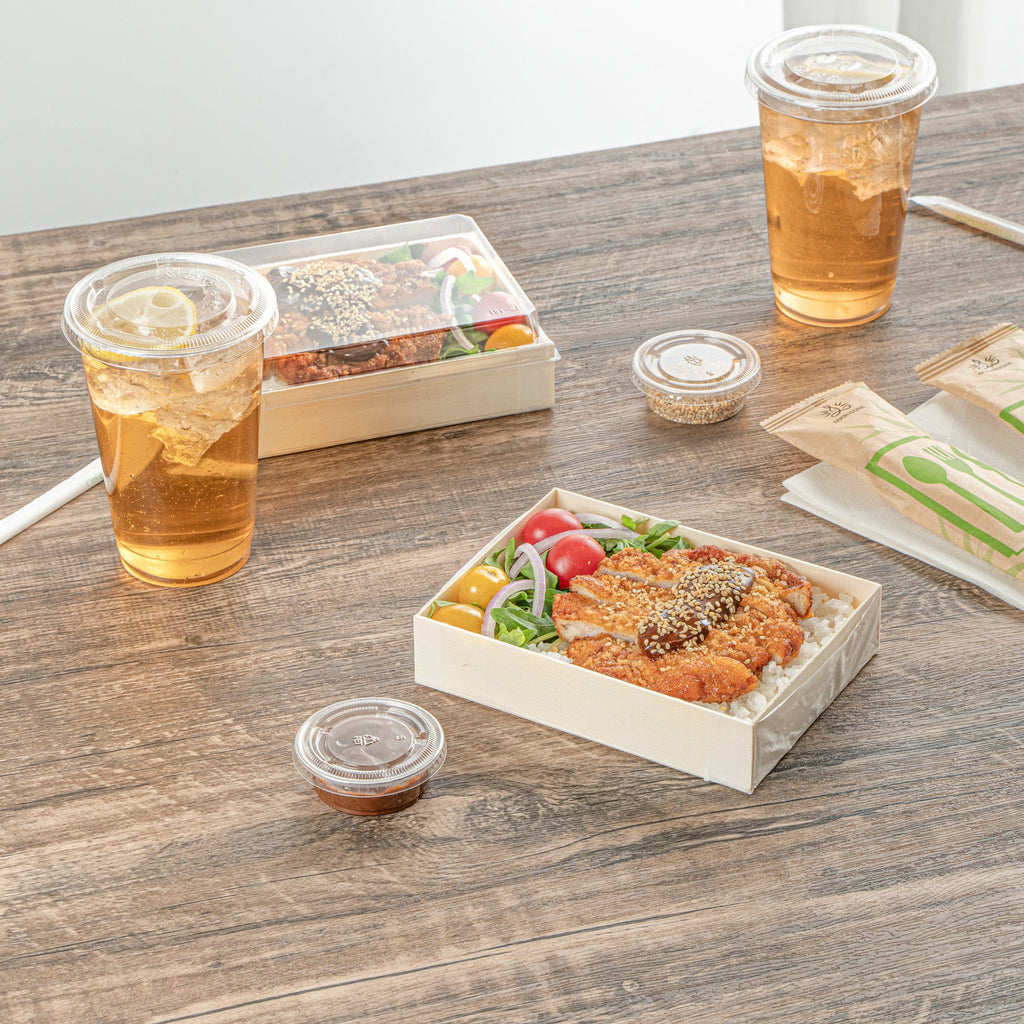 Taipei 24 oz Rectangle Natural Poplar Bento Box - 6 1/2" x 4 3/4" x 1 1/2" - 100 count box