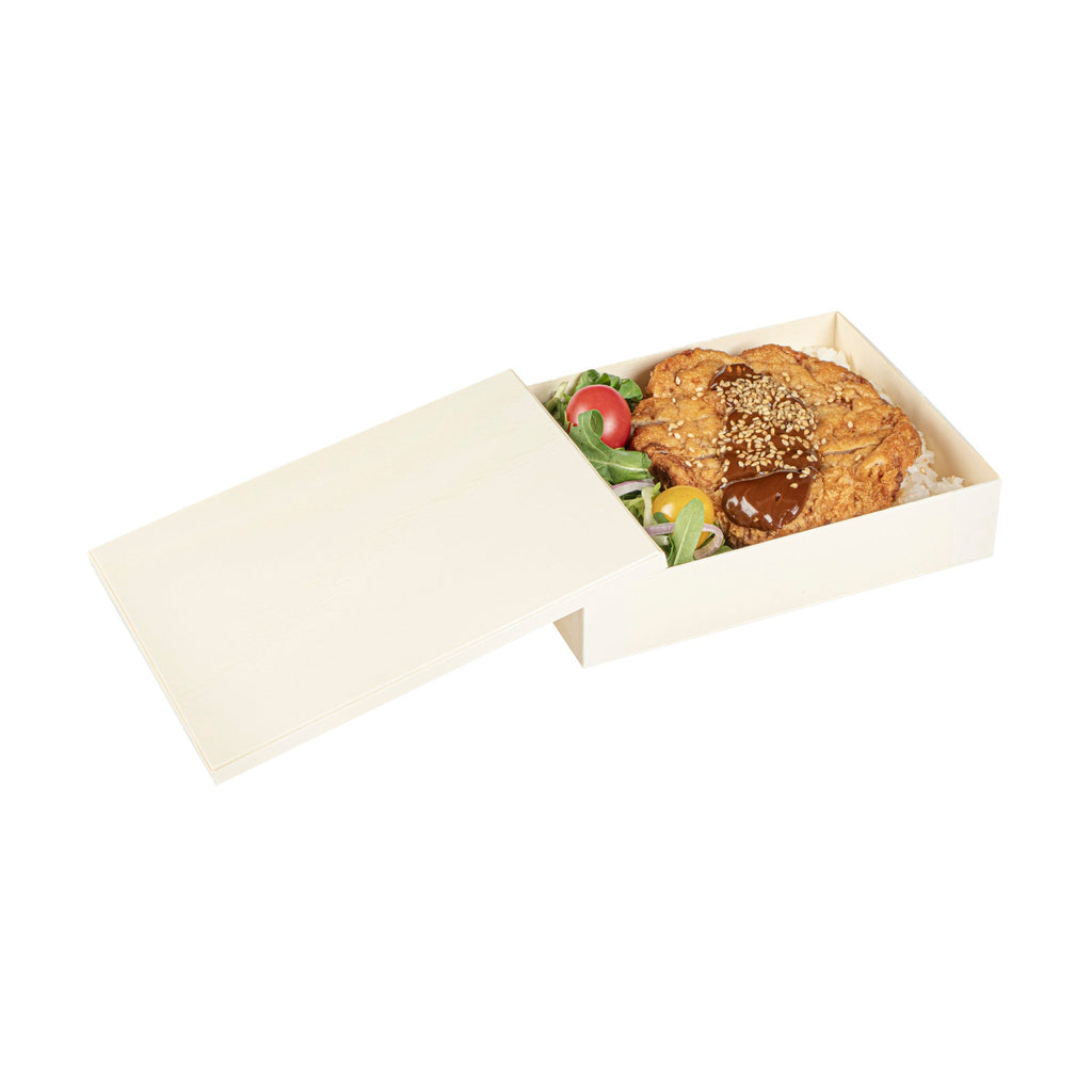 Taipei Rectangle Natural Poplar Lid - Fits 24 oz Bento Box - 100 count box
