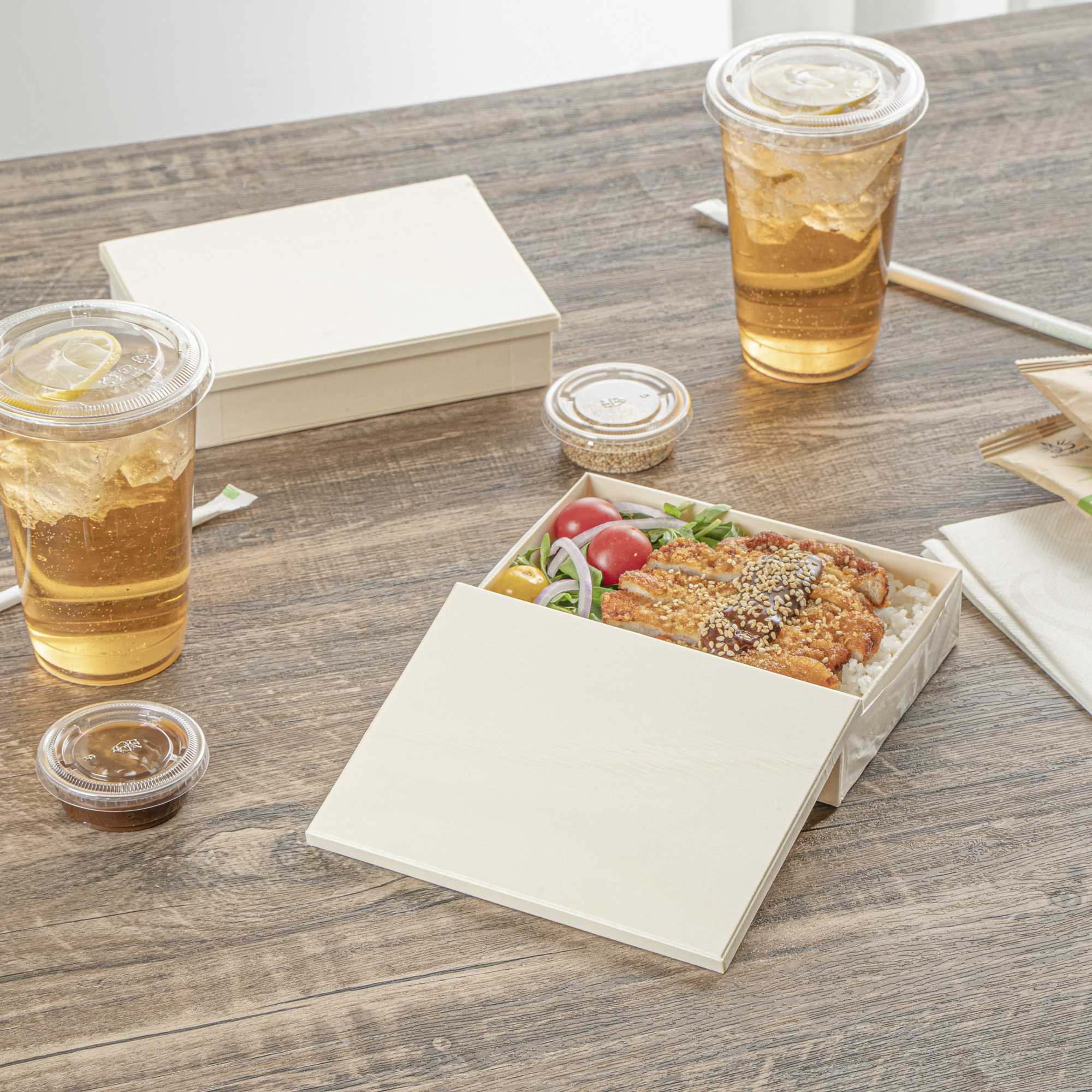 Taipei Rectangle Natural Poplar Lid - Fits 24 oz Bento Box - 10 count box