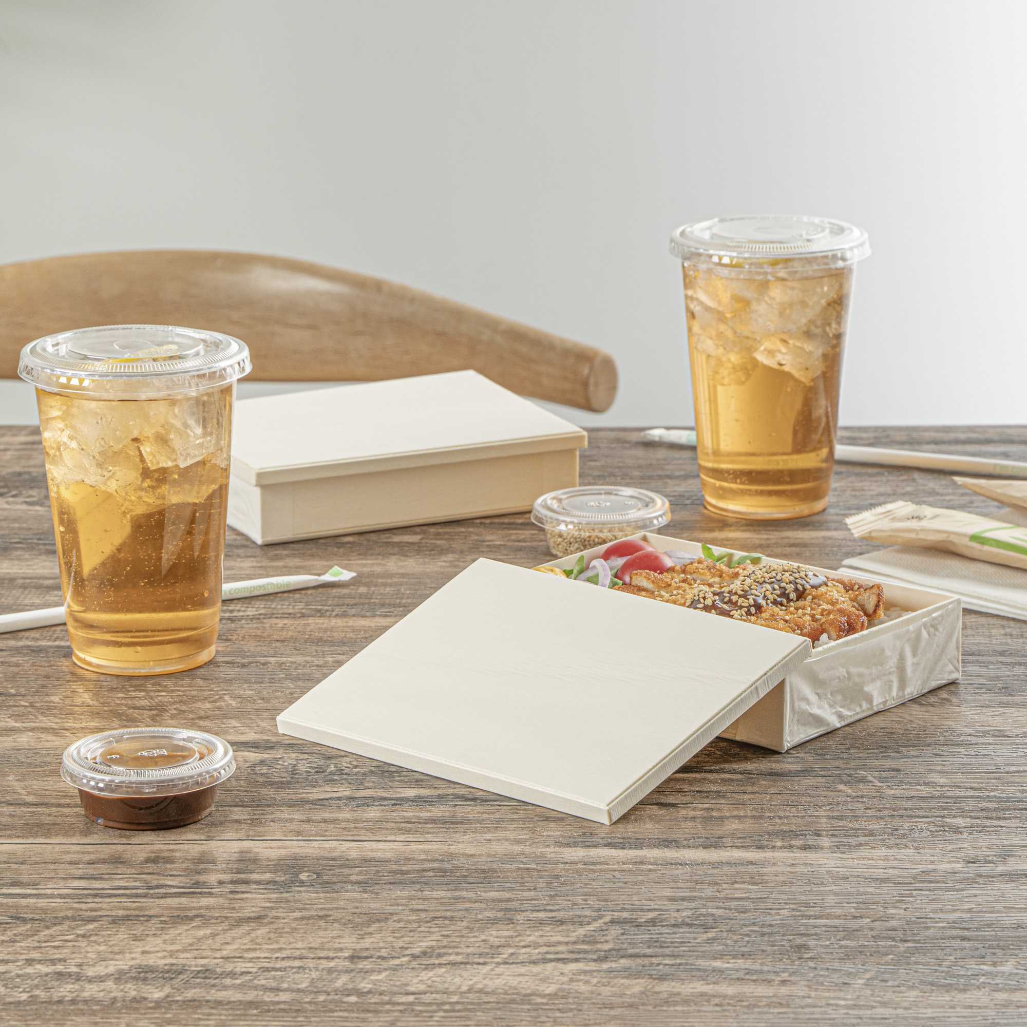 Taipei Rectangle Natural Poplar Lid - Fits 24 oz Bento Box - 10 count box