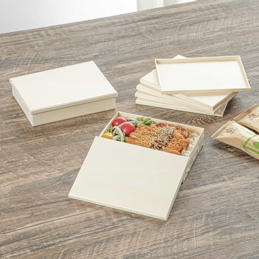 Taipei Rectangle Natural Poplar Lid - Fits 24 oz Bento Box - 10 count box