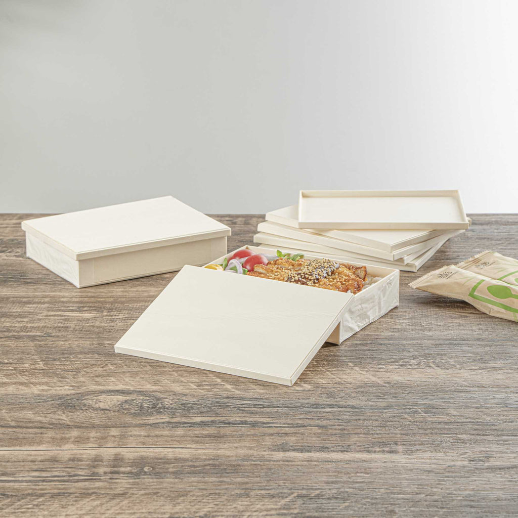 Taipei Rectangle Natural Poplar Lid - Fits 24 oz Bento Box - 10 count box