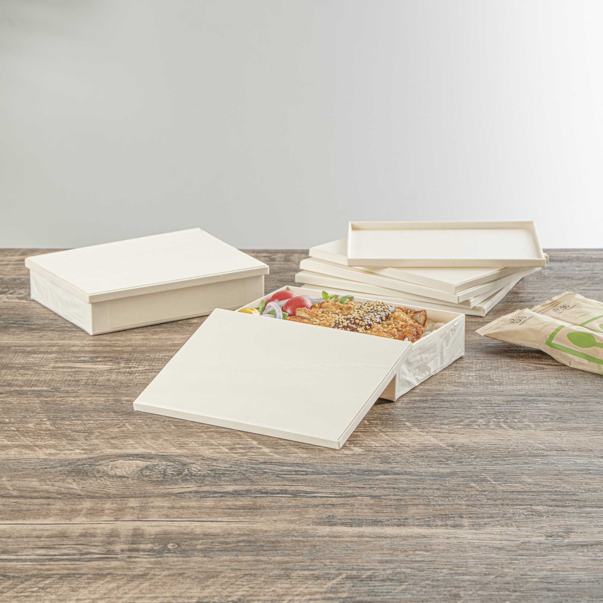 Taipei Rectangle Natural Poplar Lid - Fits 24 oz Bento Box - 10 count box