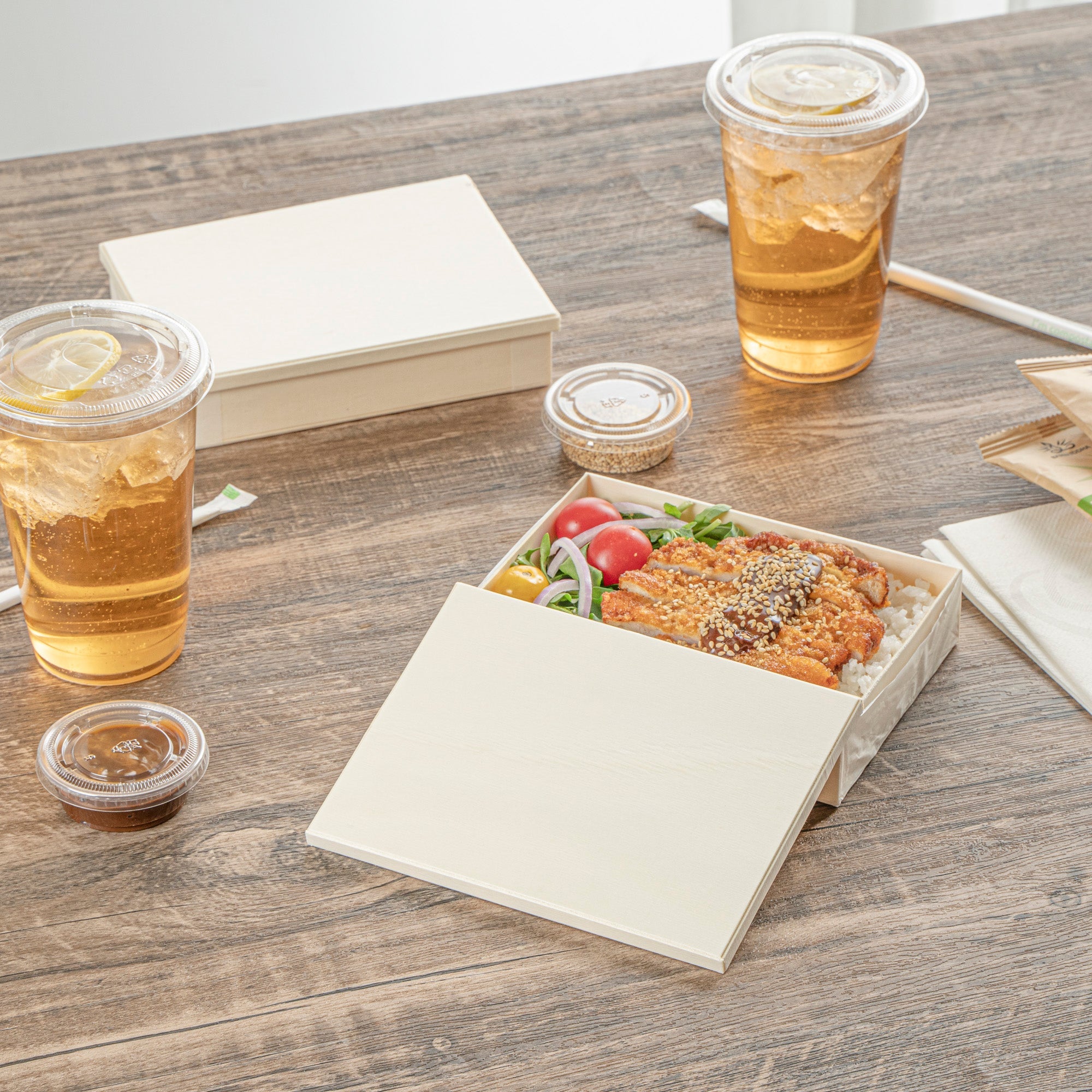 Taipei Rectangle Natural Poplar Lid - Fits 24 oz Bento Box - 100 count box