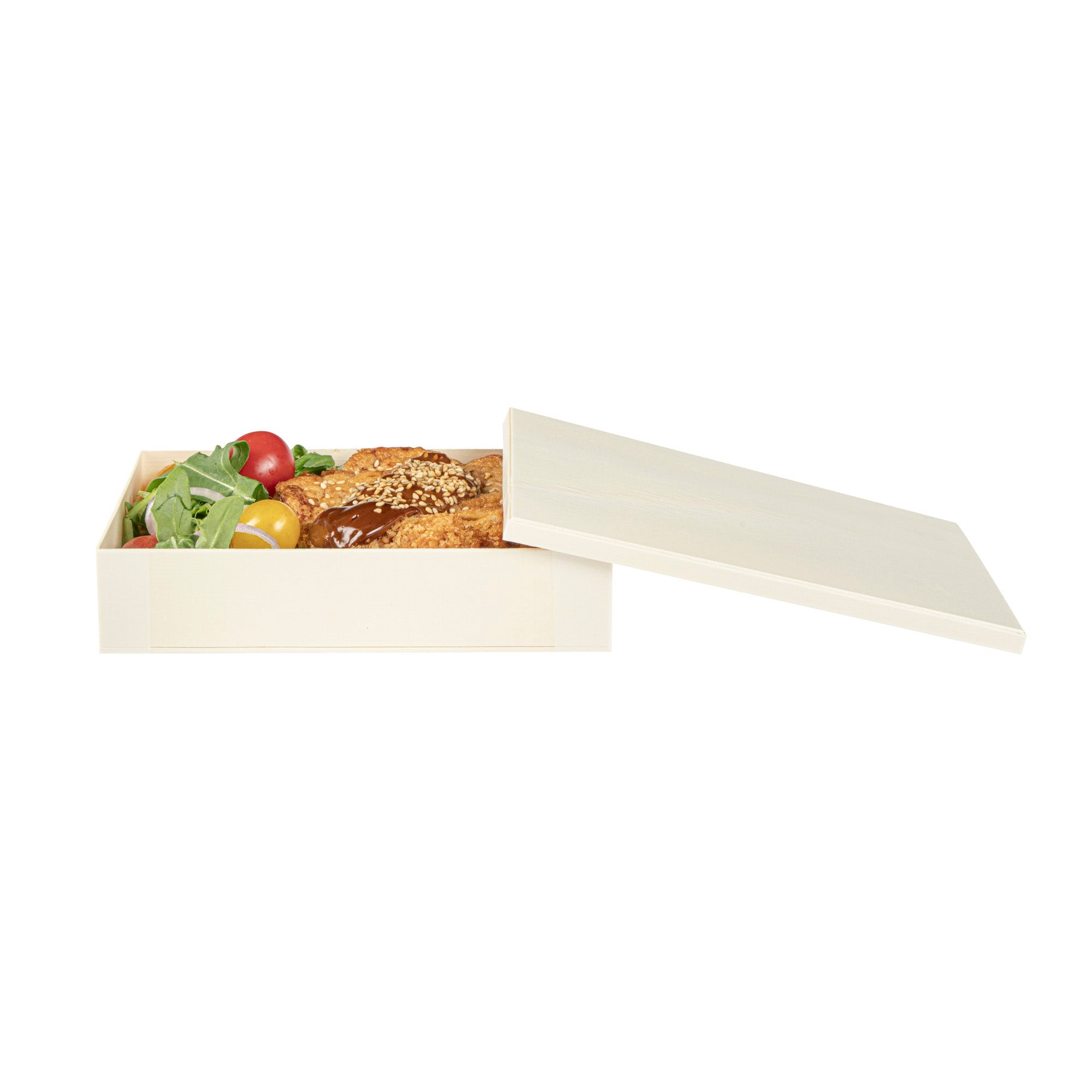 Taipei Rectangle Natural Poplar Lid - Fits 24 oz Bento Box - 100 count box