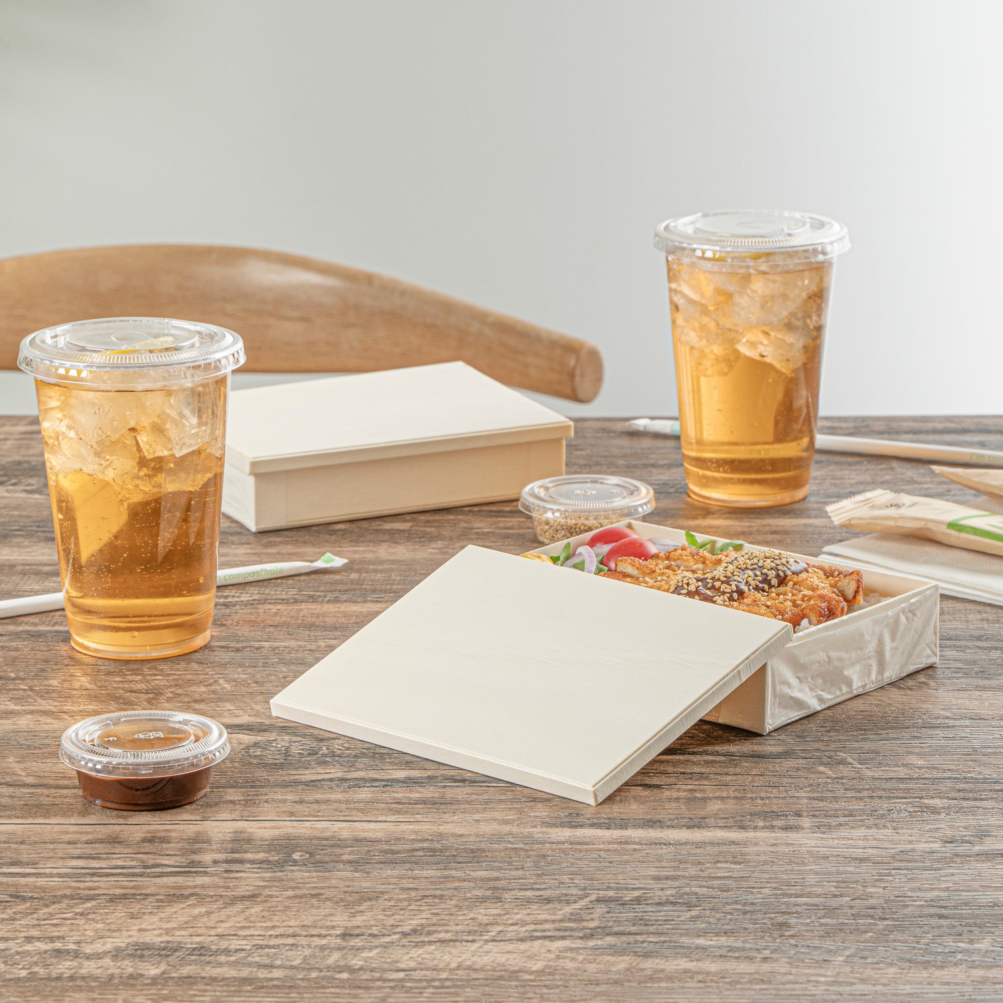 Taipei Rectangle Natural Poplar Lid - Fits 24 oz Bento Box - 100 count box