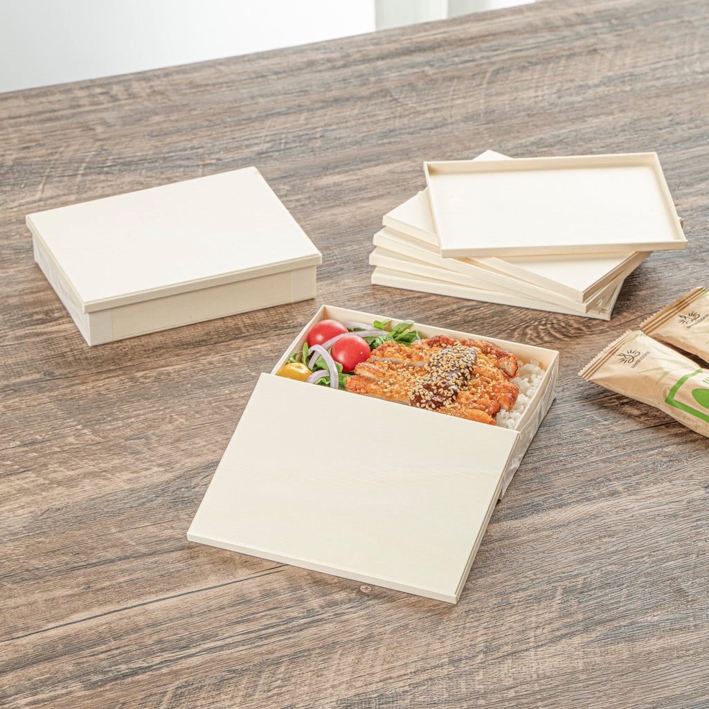 Taipei Rectangle Natural Poplar Lid - Fits 24 oz Bento Box - 100 count box