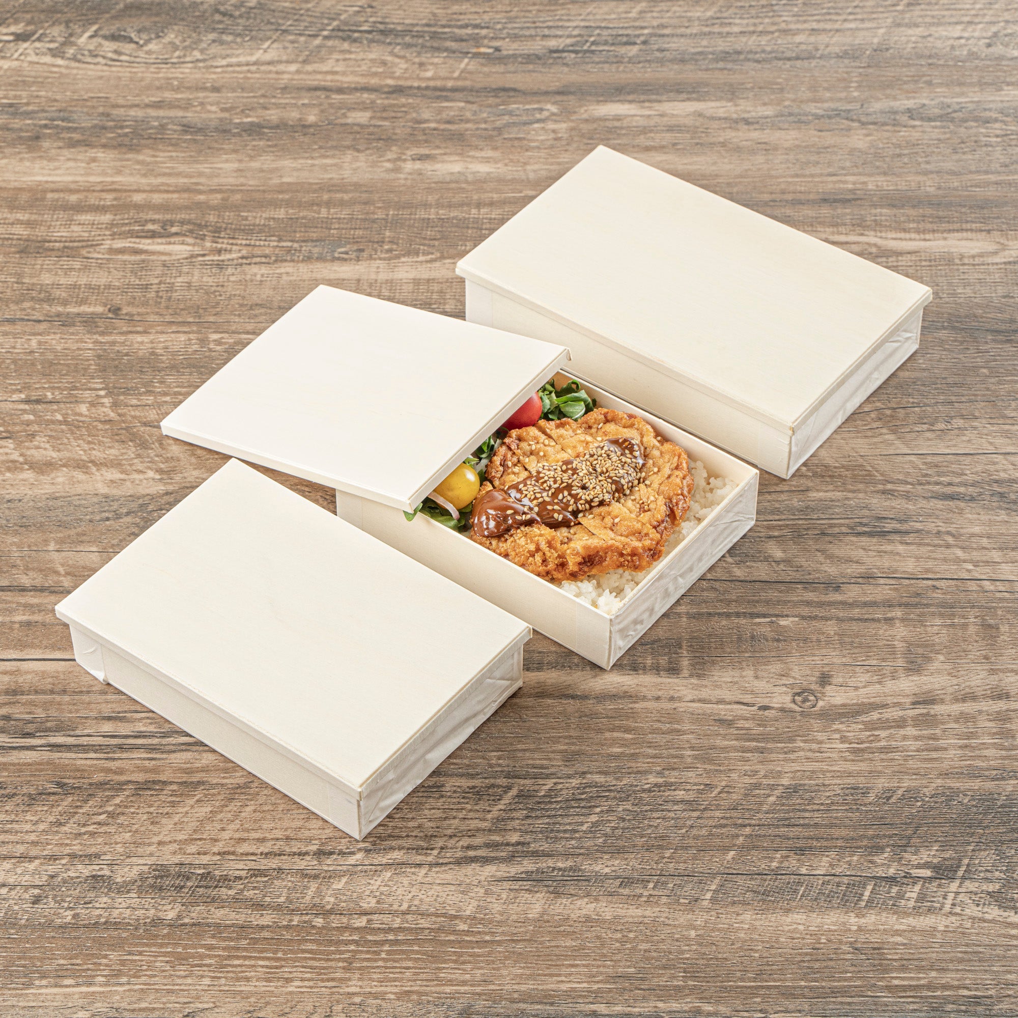 Taipei Rectangle Natural Poplar Lid - Fits 24 oz Bento Box - 100 count box