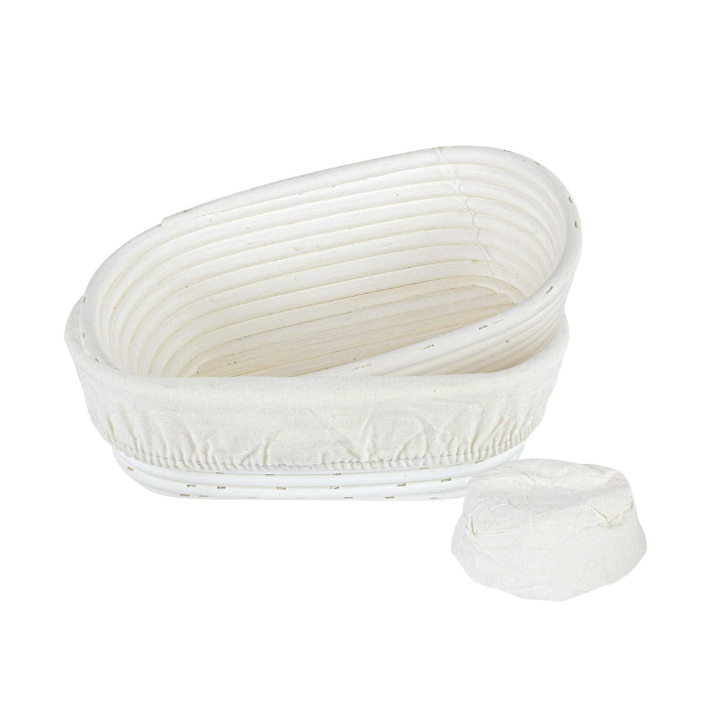 Pastry Tek Rattan Oval Natural Banneton Proofing Basket - with 2 Cotton Liners - 9 3/4" x 6" x 3" - 1 count box