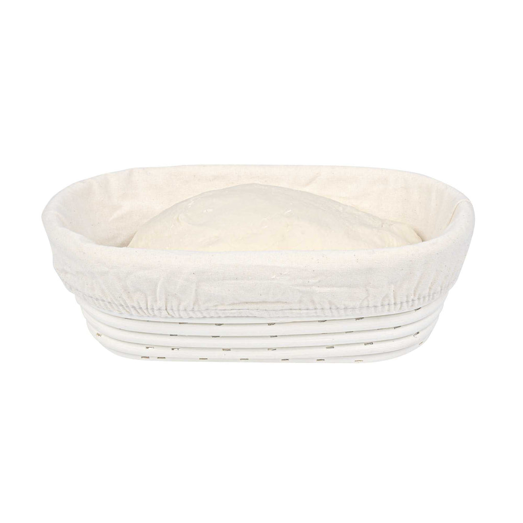 Pastry Tek Rattan Oval Natural Banneton Proofing Basket - with 2 Cotton Liners - 9 3/4" x 6" x 3" - 1 count box