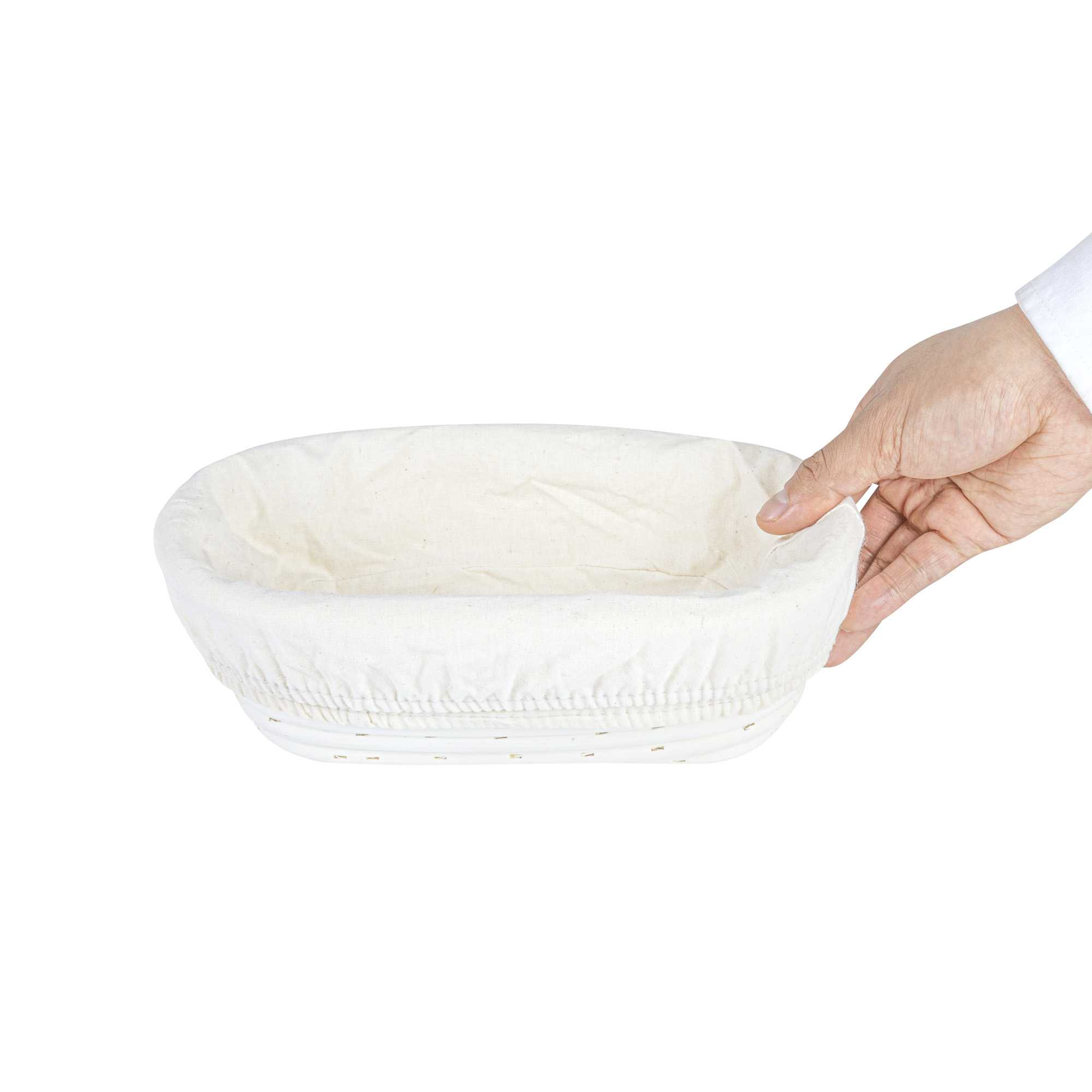 Pastry Tek Rattan Oval Natural Banneton Proofing Basket - with 2 Cotton Liners - 9 3/4" x 6" x 3" - 10 count box