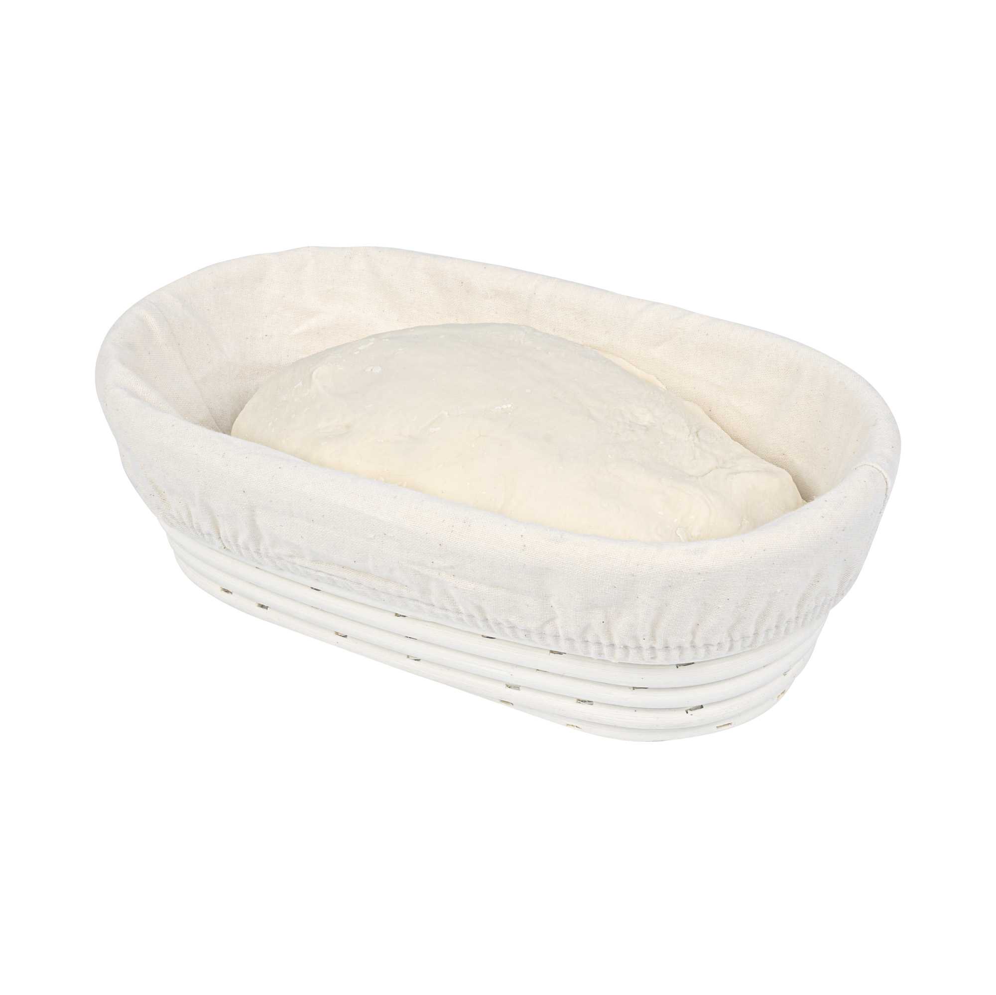 Pastry Tek Rattan Oval Natural Banneton Proofing Basket - with 2 Cotton Liners - 9 3/4" x 6" x 3" - 10 count box