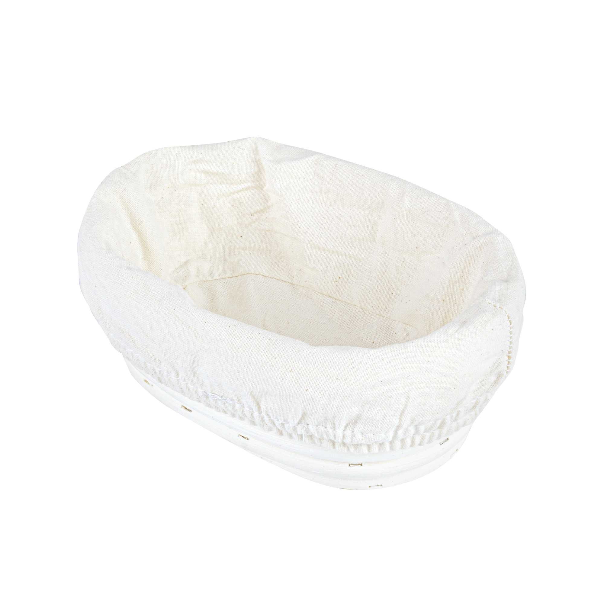 Pastry Tek Rattan Oval Natural Banneton Proofing Basket - with 2 Cotton Liners - 6 3/4" x 4 3/4" x 3 1/4" - 10 count box