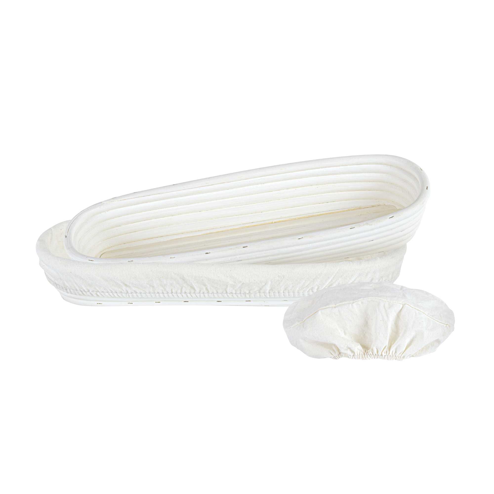 Pastry Tek Rattan Long Oval Natural Banneton Proofing Basket - with 2 Cotton Liners - 13 1/2" x 4" x 2 1/4" - 1 count box