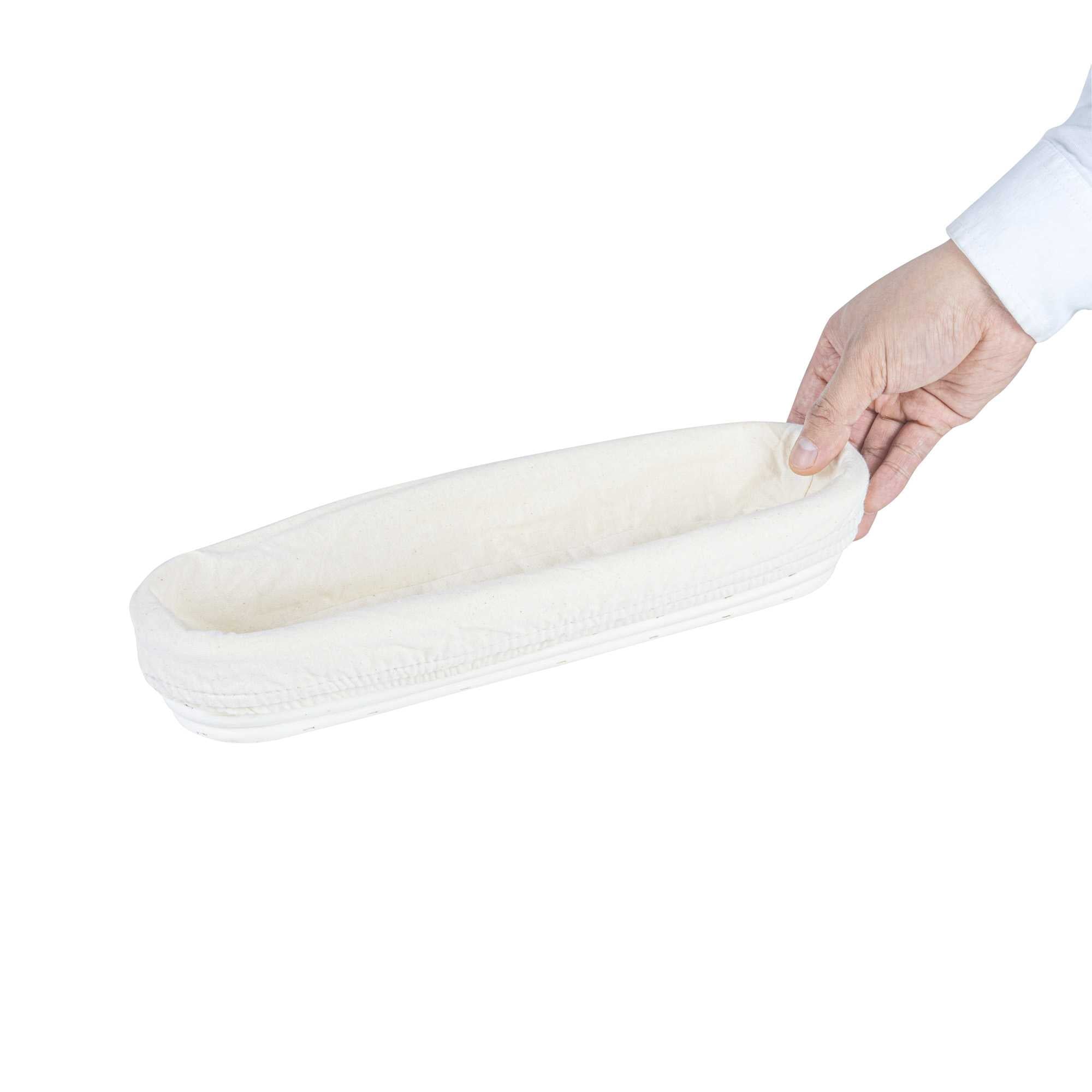 Pastry Tek Rattan Long Oval Natural Banneton Proofing Basket - with 2 Cotton Liners - 13 1/2" x 4" x 2 1/4" - 1 count box