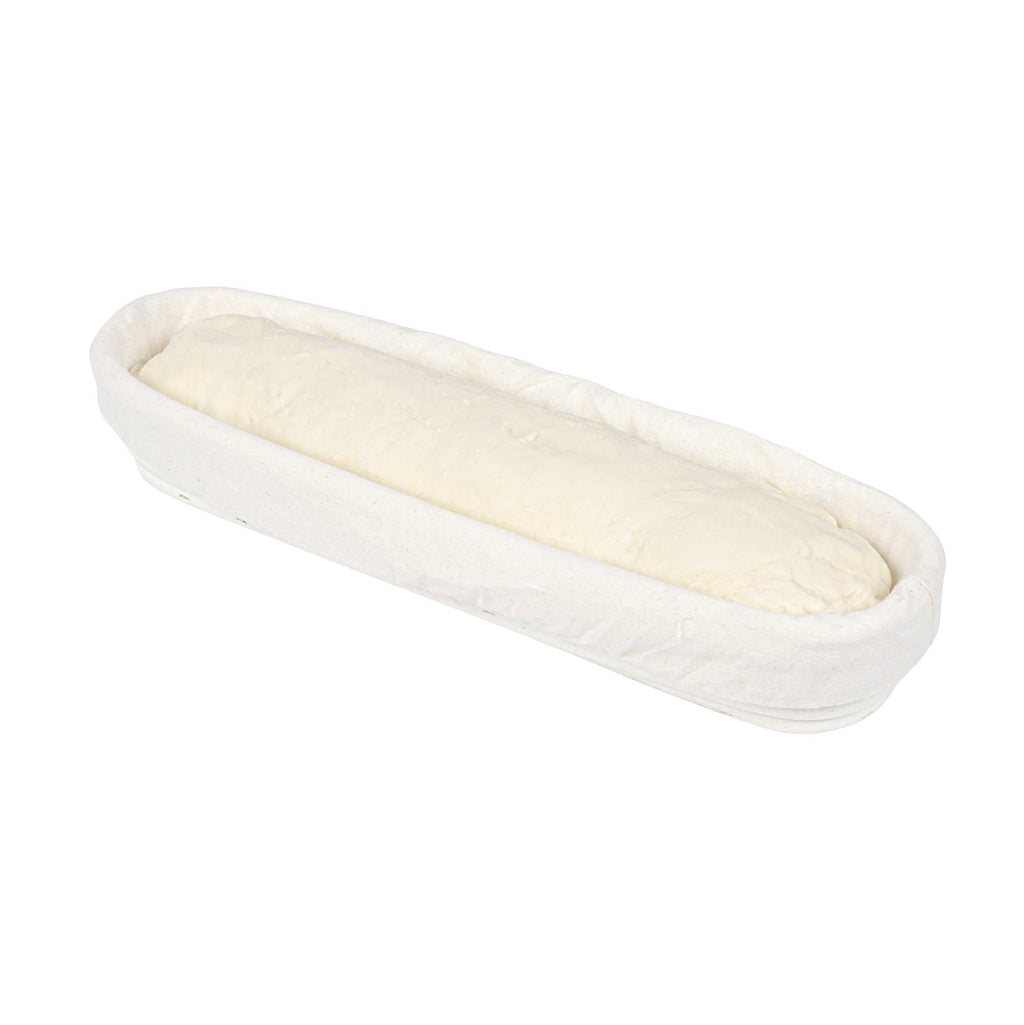 Pastry Tek Rattan Long Oval Natural Banneton Proofing Basket - with 2 Cotton Liners - 13 1/2" x 4" x 2 1/4" - 1 count box