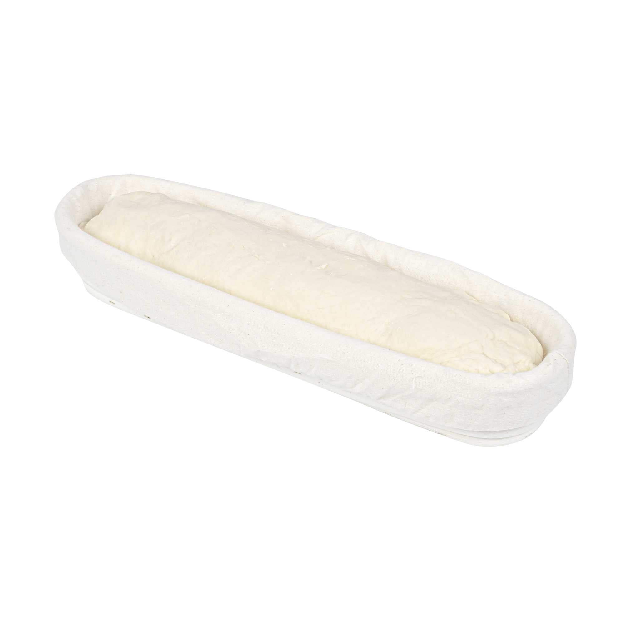 Pastry Tek Rattan Long Oval Natural Banneton Proofing Basket - with 2 Cotton Liners - 13 1/2" x 4" x 2 1/4" - 1 count box