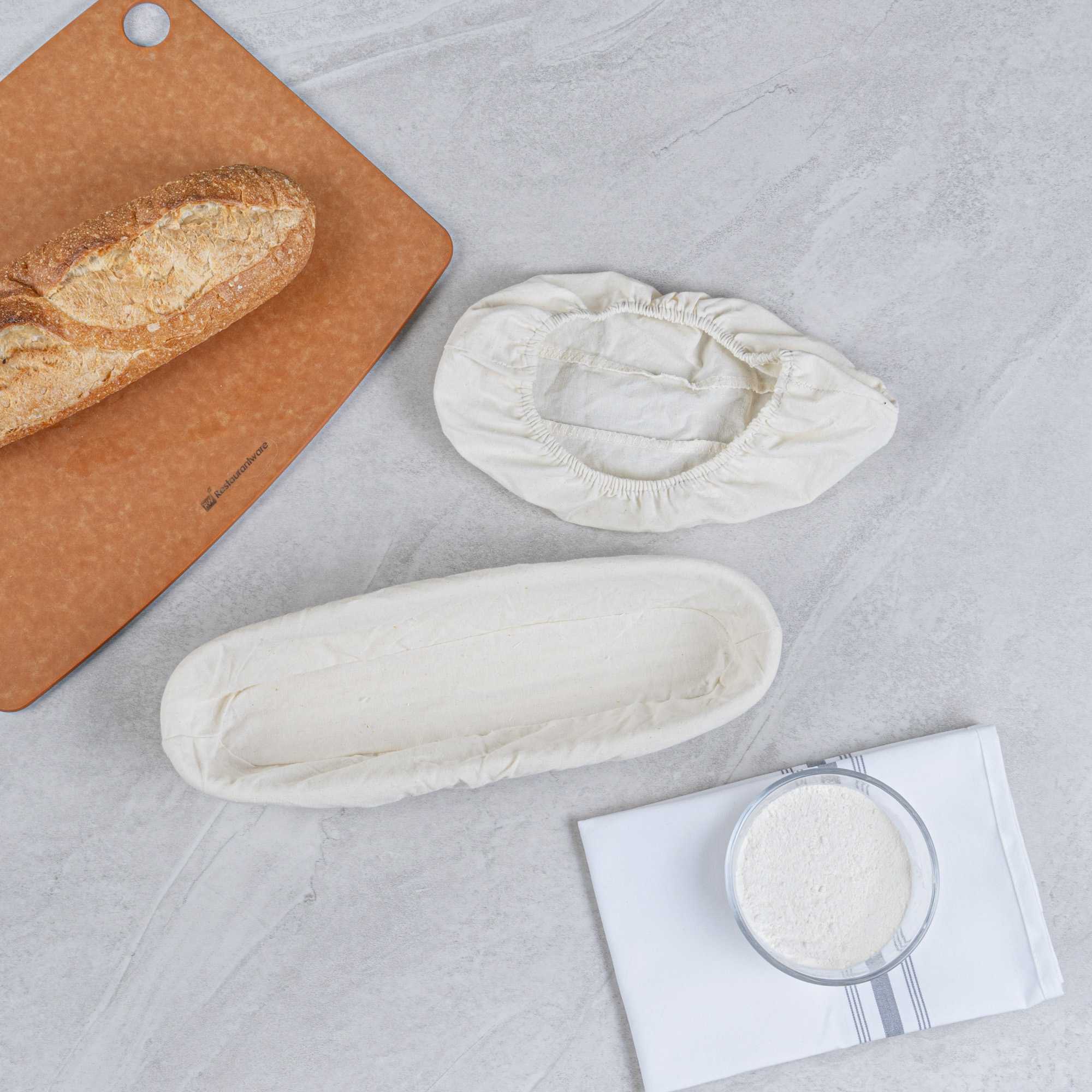 Pastry Tek Rattan Long Oval Natural Banneton Proofing Basket - with 2 Cotton Liners - 13 1/2" x 4" x 2 1/4" - 1 count box