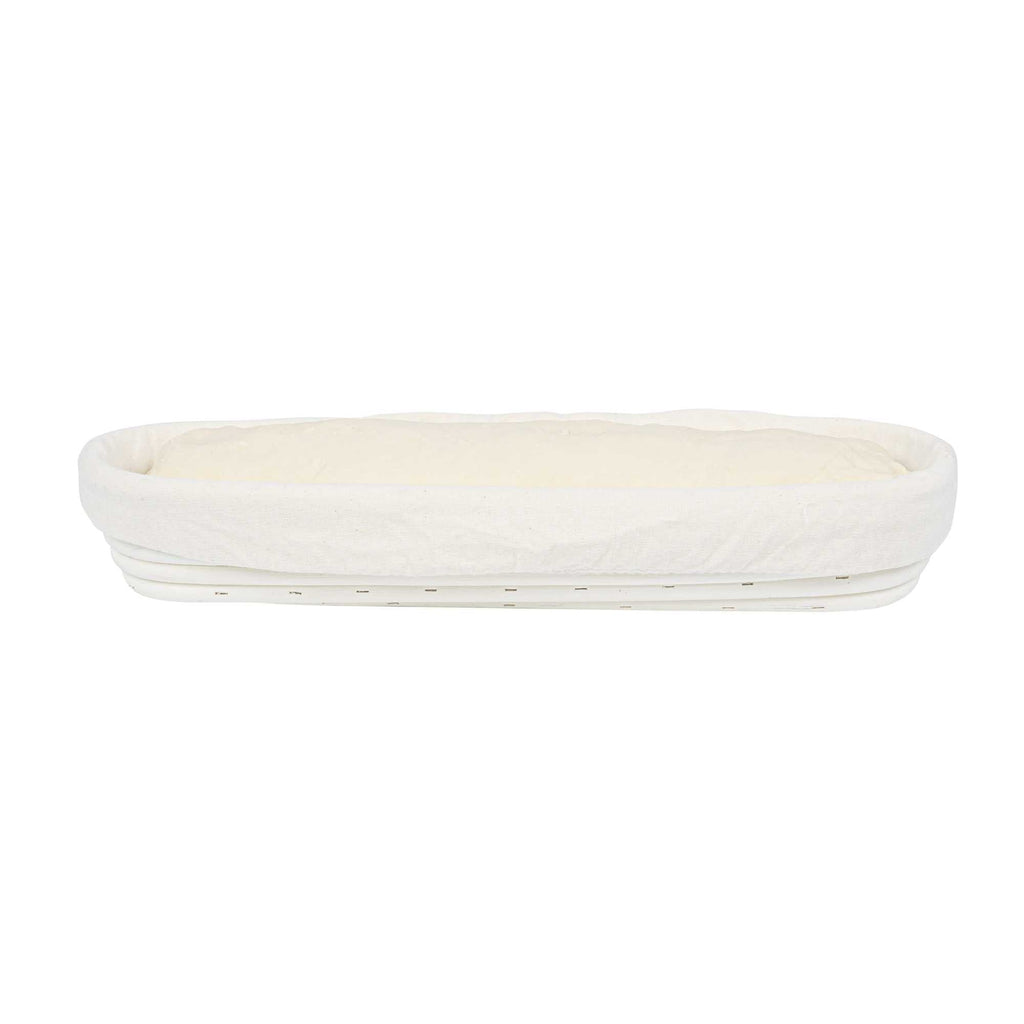 Pastry Tek Rattan Long Oval Natural Banneton Proofing Basket - with 2 Cotton Liners - 13 1/2" x 4" x 2 1/4" - 10 count box