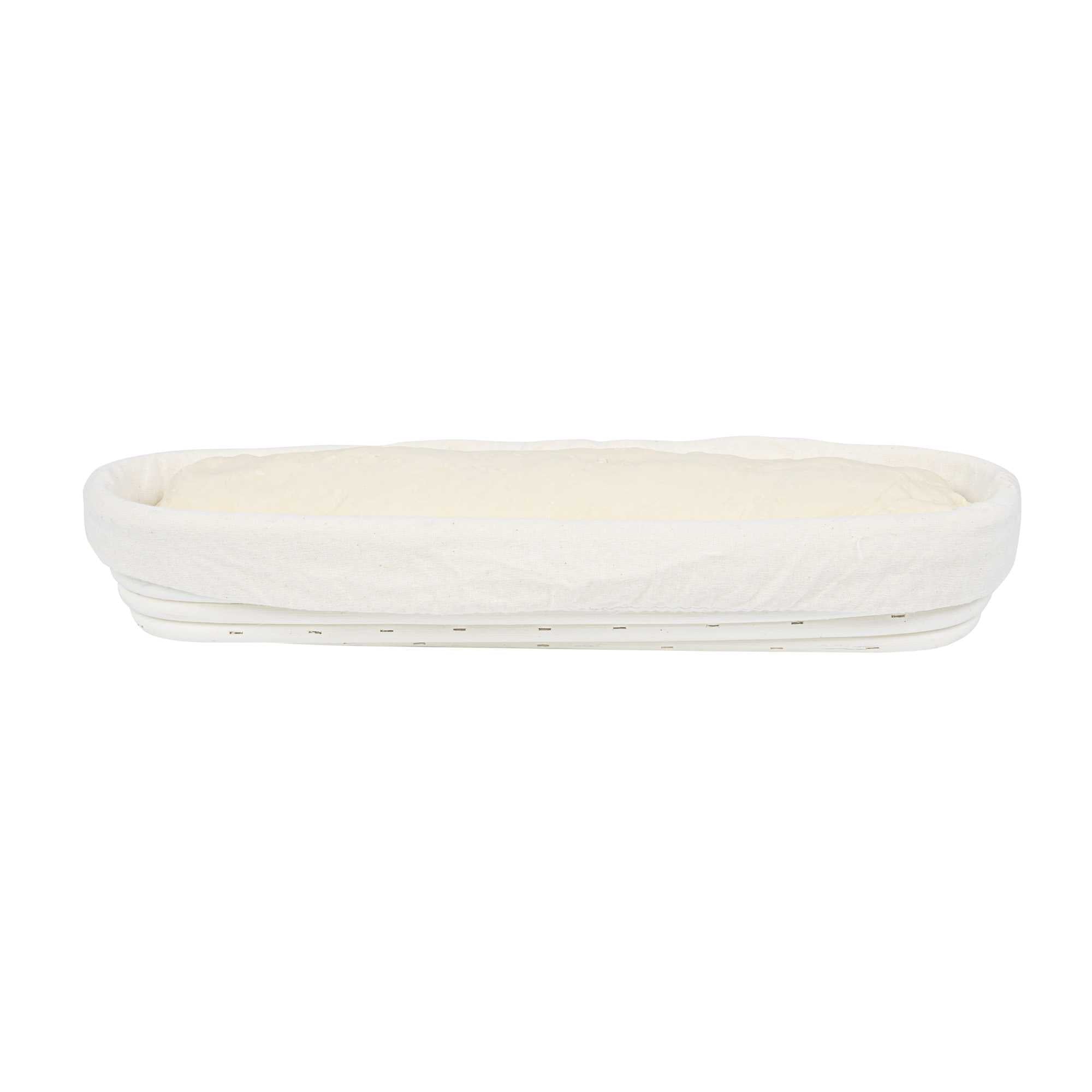 Pastry Tek Rattan Long Oval Natural Banneton Proofing Basket - with 2 Cotton Liners - 13 1/2" x 4" x 2 1/4" - 10 count box