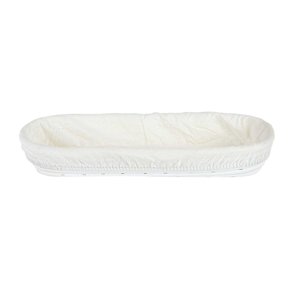 Pastry Tek Rattan Long Oval Natural Banneton Proofing Basket - with 2 Cotton Liners - 13 1/2" x 4" x 2 1/4" - 10 count box