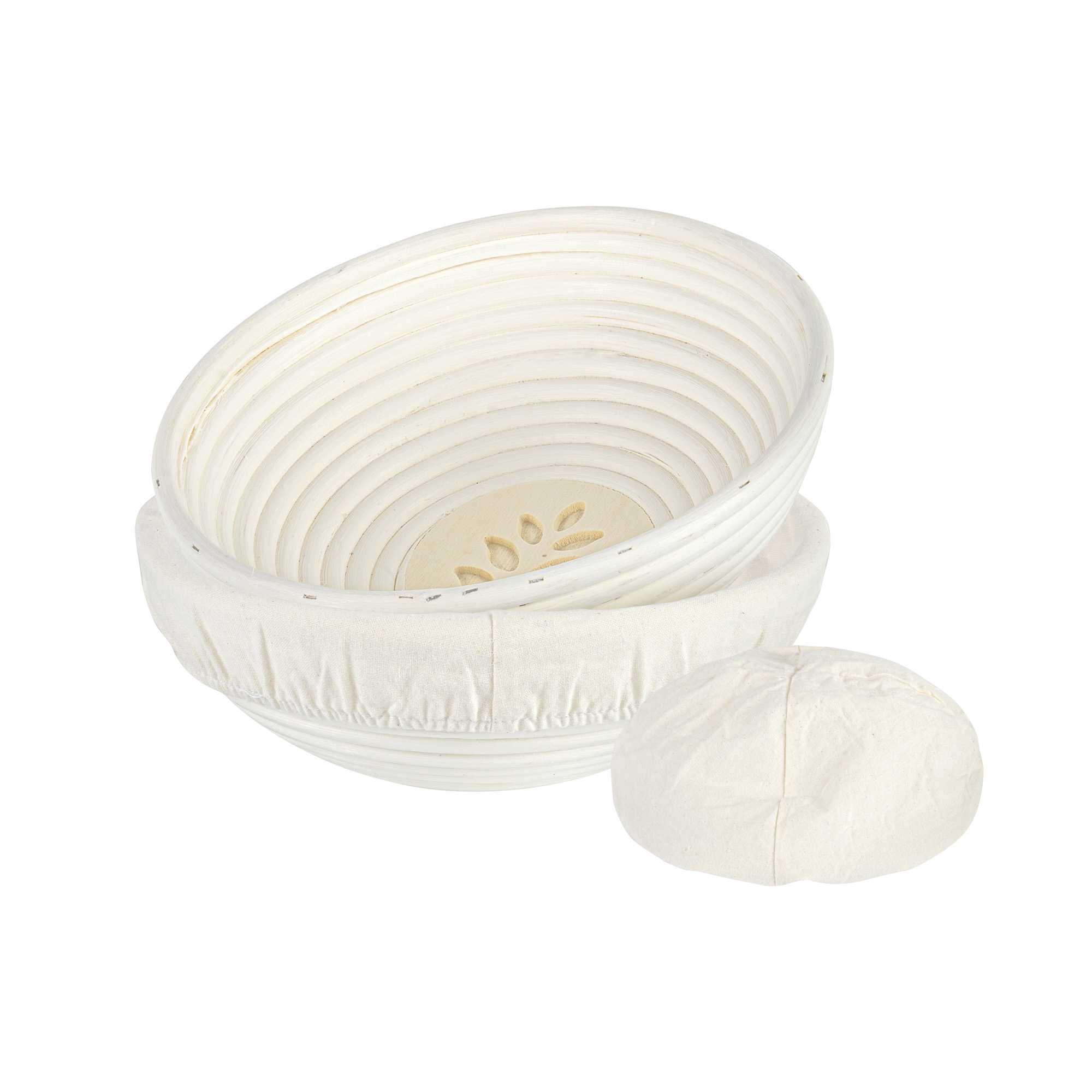 Pastry Tek Rattan Round Natural Banneton Proofing Basket - with 2 Cotton Liners - 9" x 9" x 3 1/4" - 1 count box