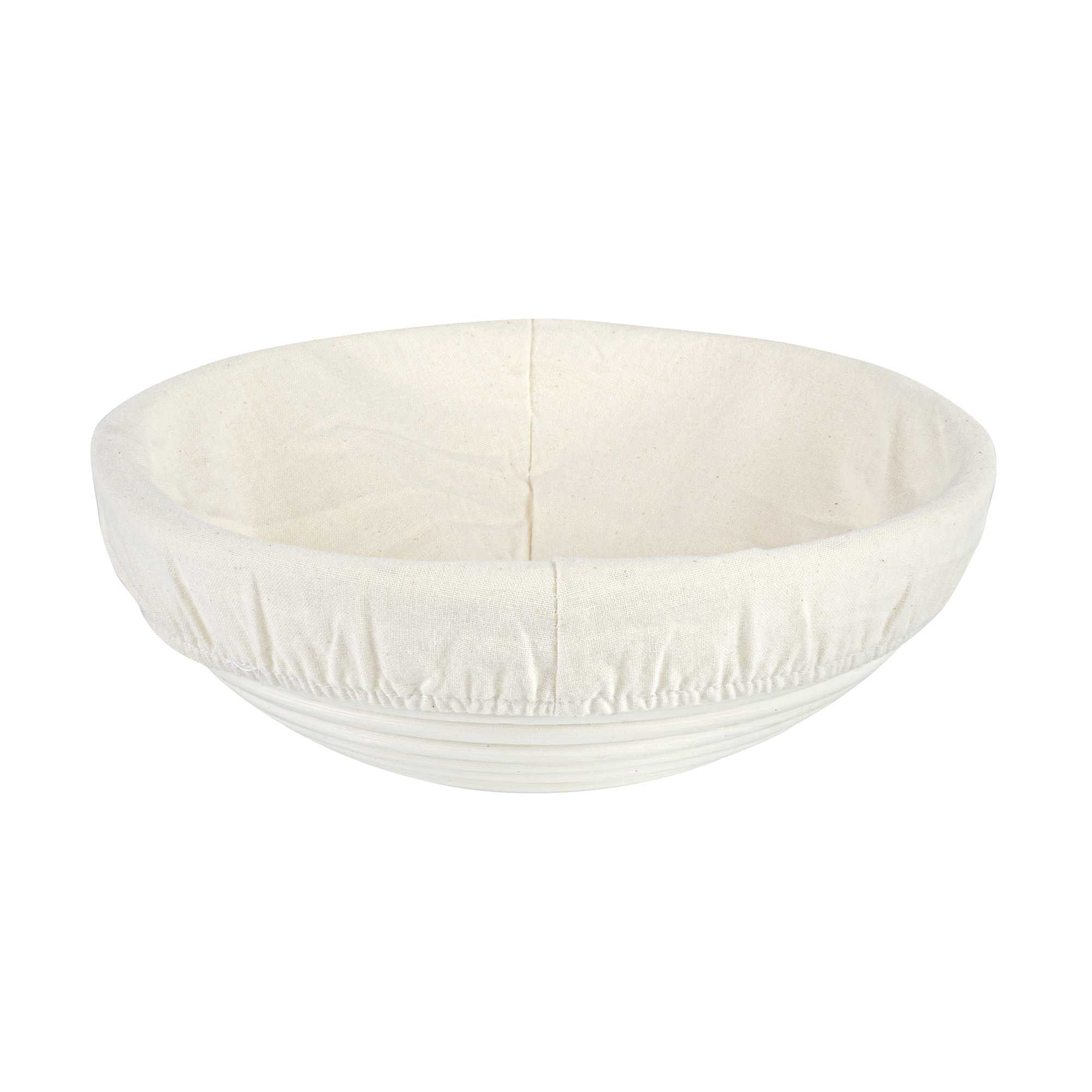 Pastry Tek Rattan Round Natural Banneton Proofing Basket - with 2 Cotton Liners - 9" x 9" x 3 1/4" - 1 count box