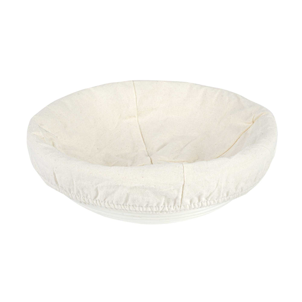 Pastry Tek Rattan Round Natural Banneton Proofing Basket - with 2 Cotton Liners - 9" x 9" x 3 1/4" - 10 count box