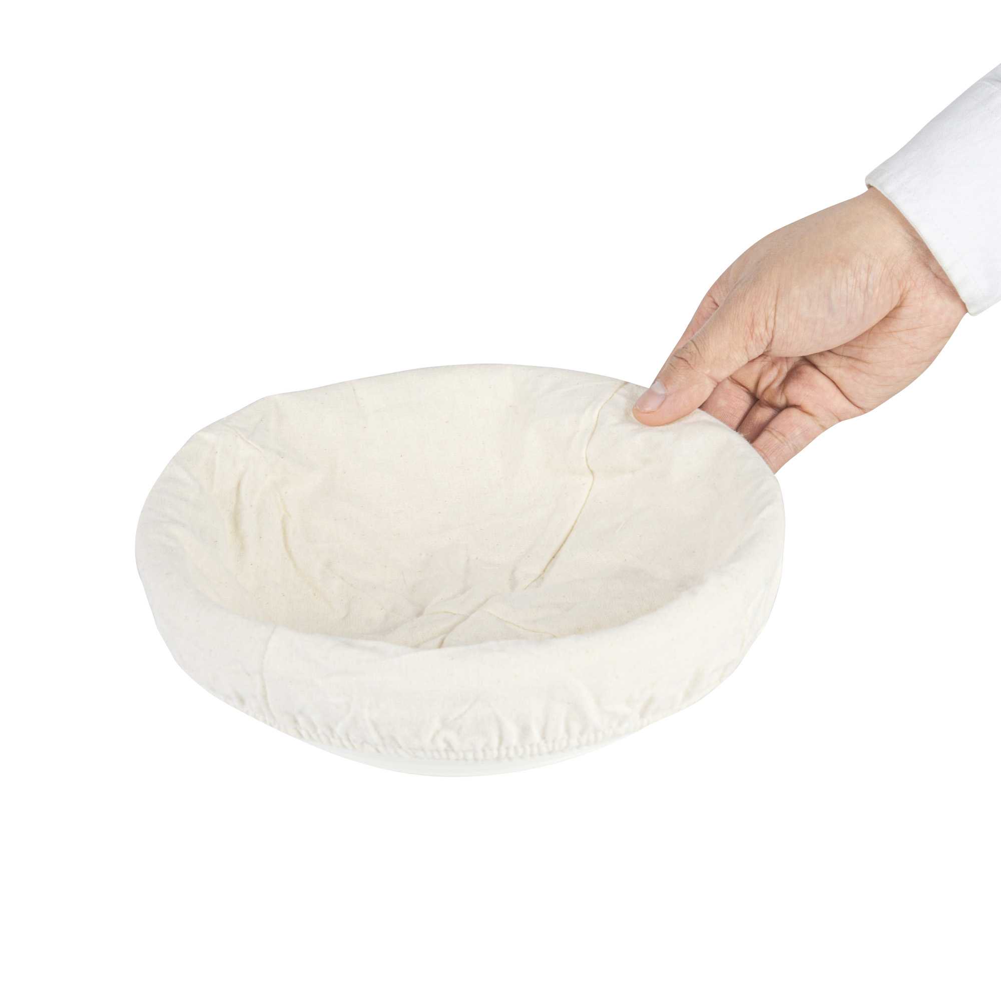 Pastry Tek Rattan Round Natural Banneton Proofing Basket - with 2 Cotton Liners - 9" x 9" x 3 1/4" - 10 count box